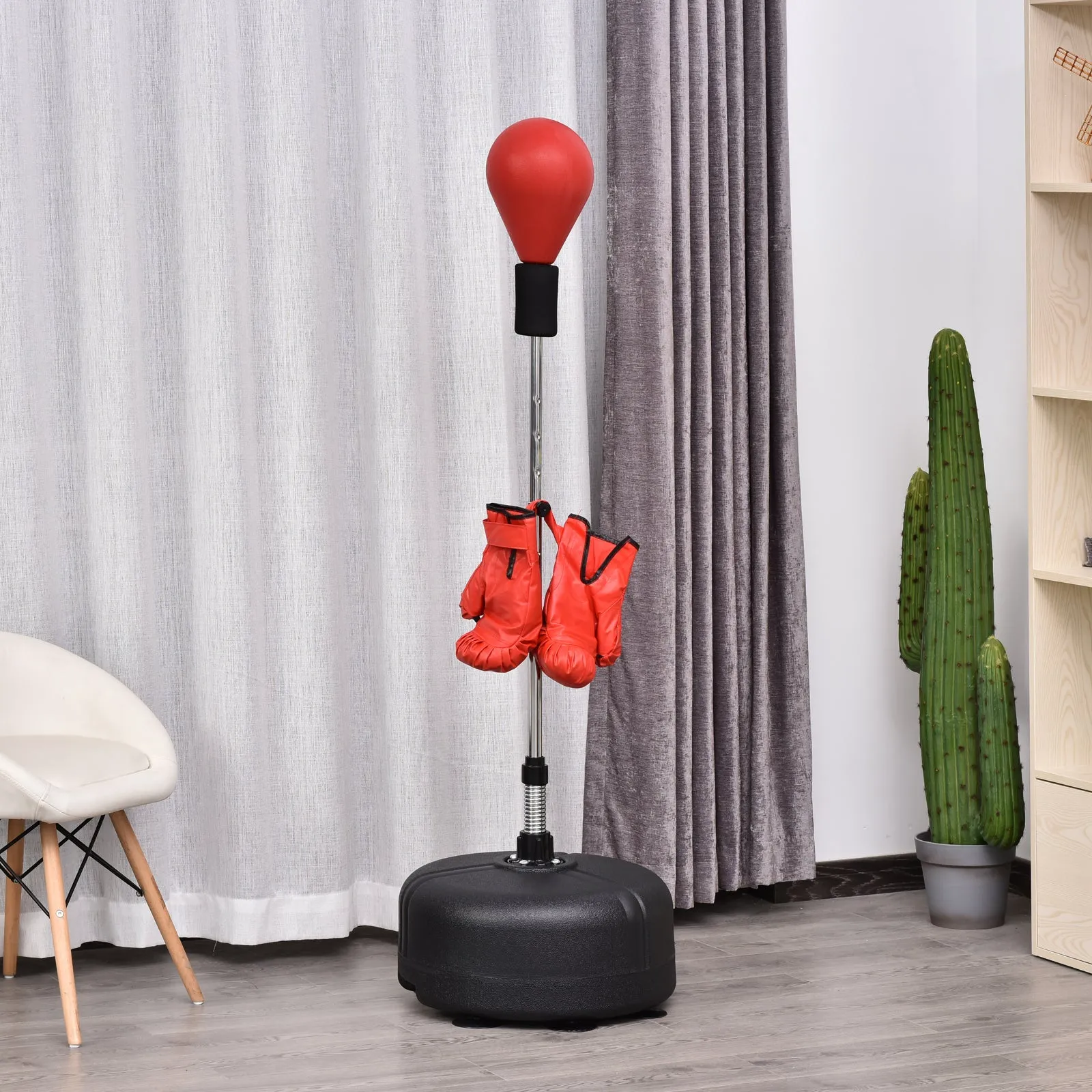 Punching Ball with Adjustable Height and Gloves Included, Ф48x136-154cm, Red - Image 2