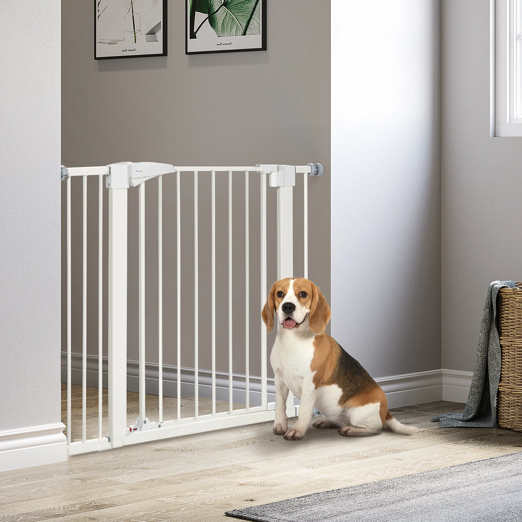 Dog Gate for Small and Medium Dogs with Double Lock and Automatic Closure, 76-103x4.2x77 cm, White - Image 2