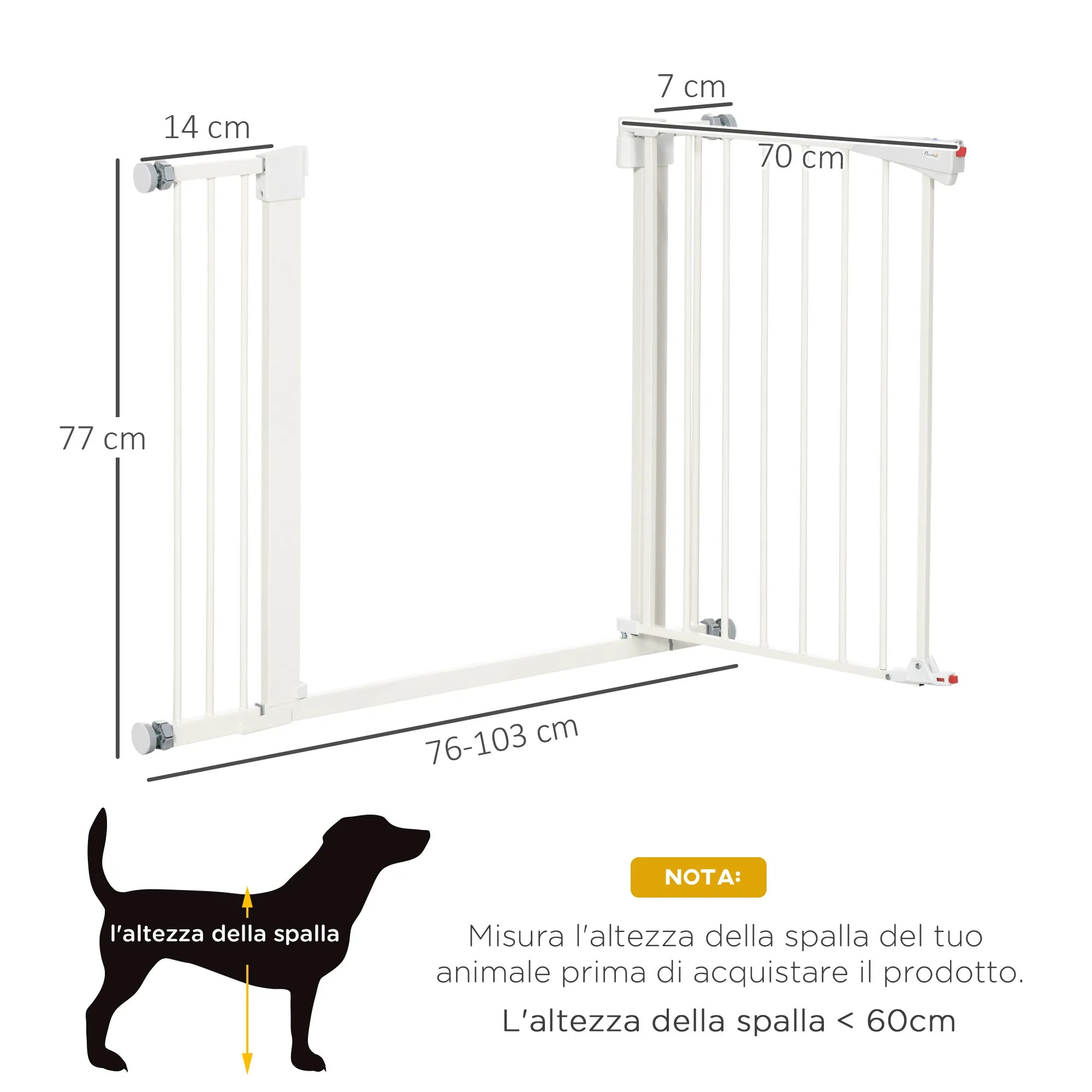 Dog Gate for Small and Medium Dogs with Double Lock and Automatic Closure, 76-103x4.2x77 cm, White - Image 3