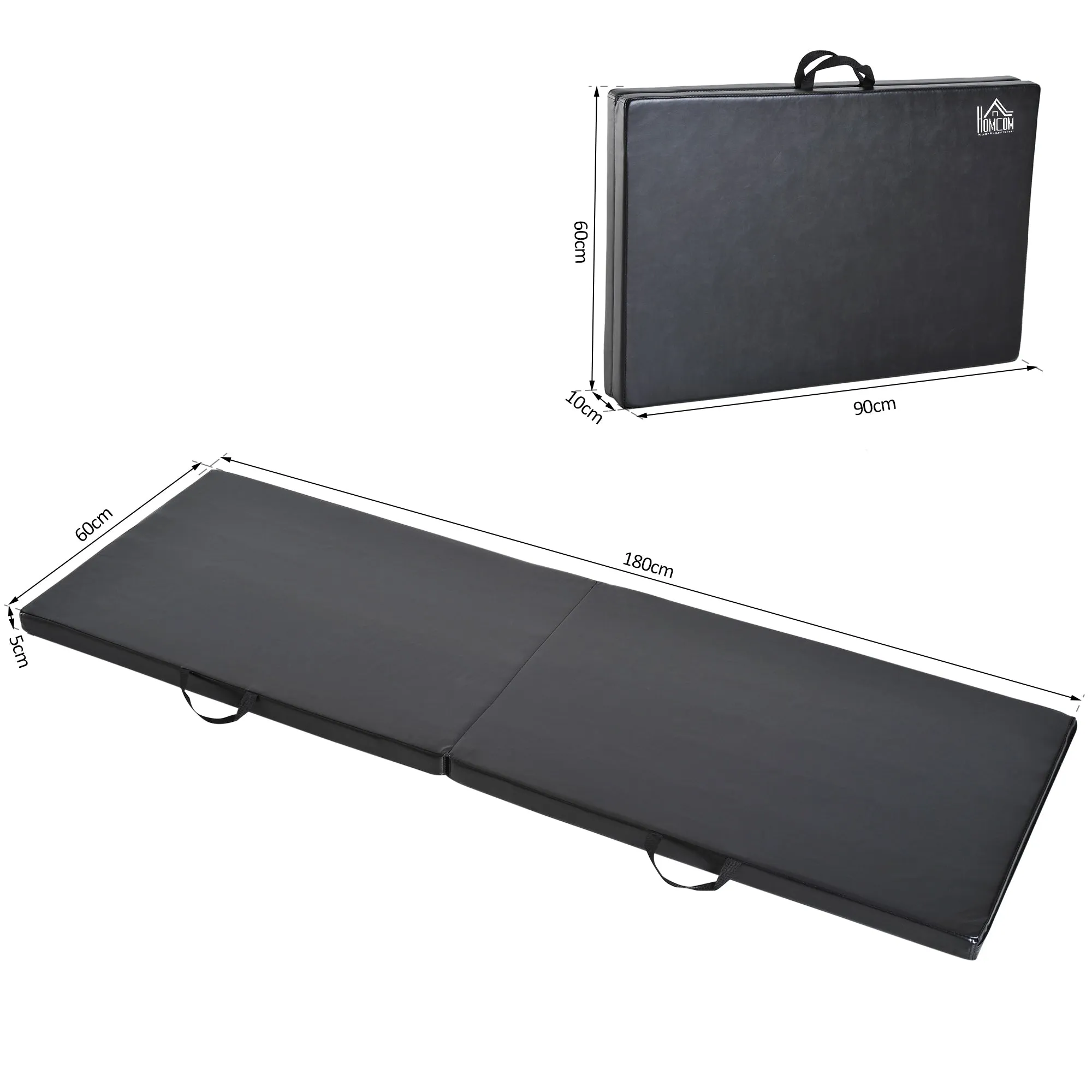 Foldable Gymnastics Mat, 5cm Thick and Non-Slip Fitness Mat, 180x60x5cm, Black - Image 3