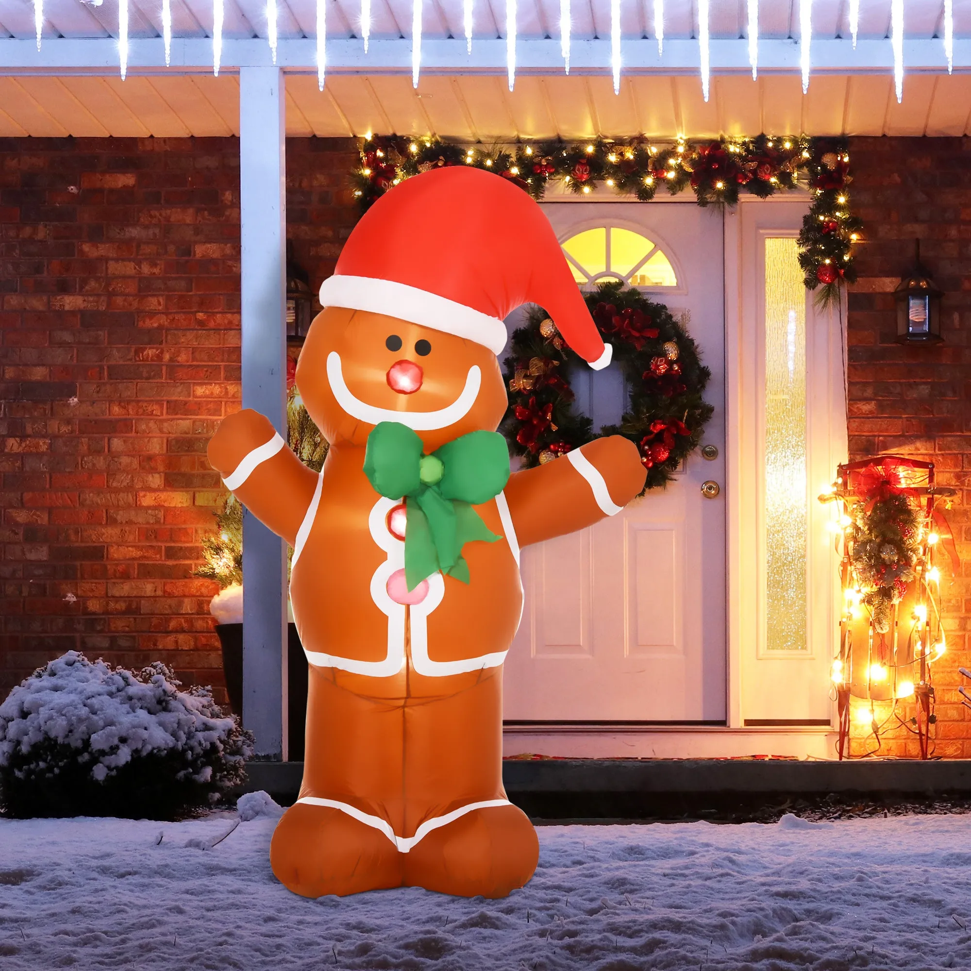 183cm Inflatable Gingerbread Man with Built-in LED Lights, Outdoor Christmas Decoration - Image 2