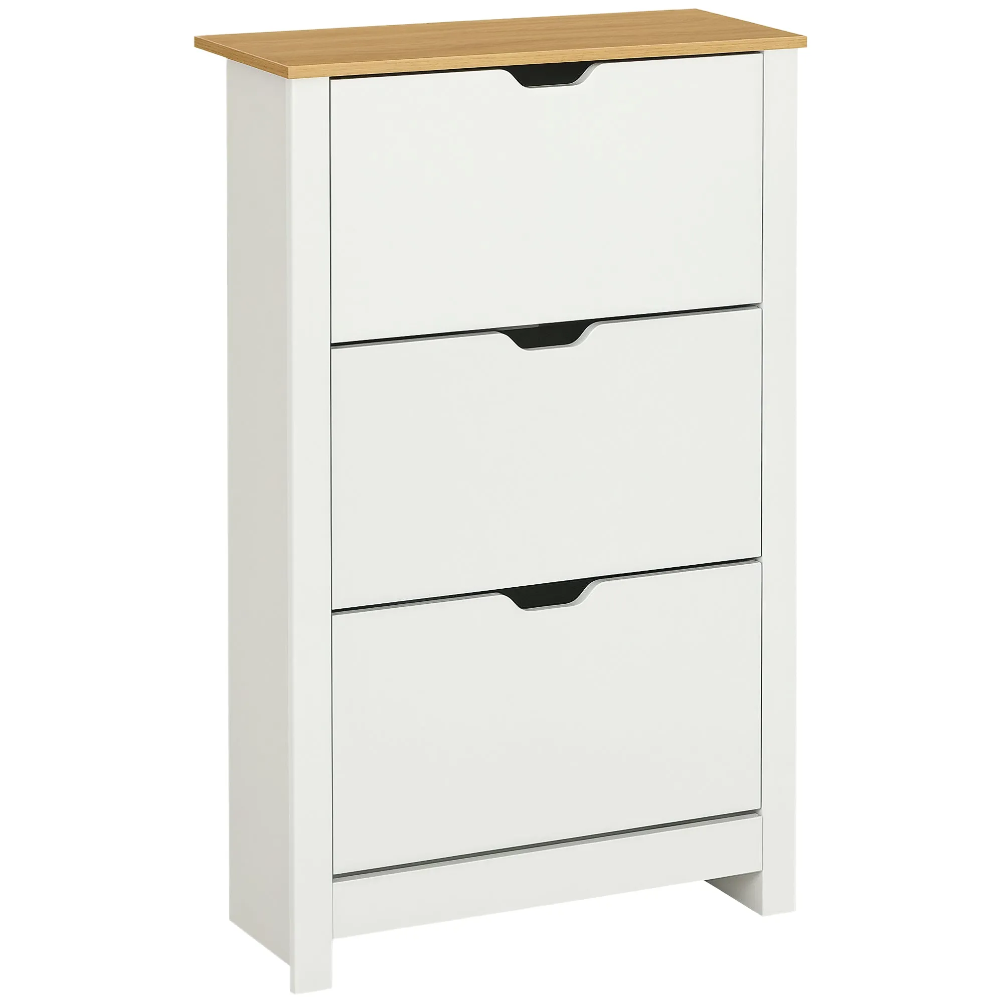 Slim Shoe Rack for 18 Pairs of Shoes, 3 Drawers with 2 Adjustable and Removable Shelves, 72x26x112 cm, White