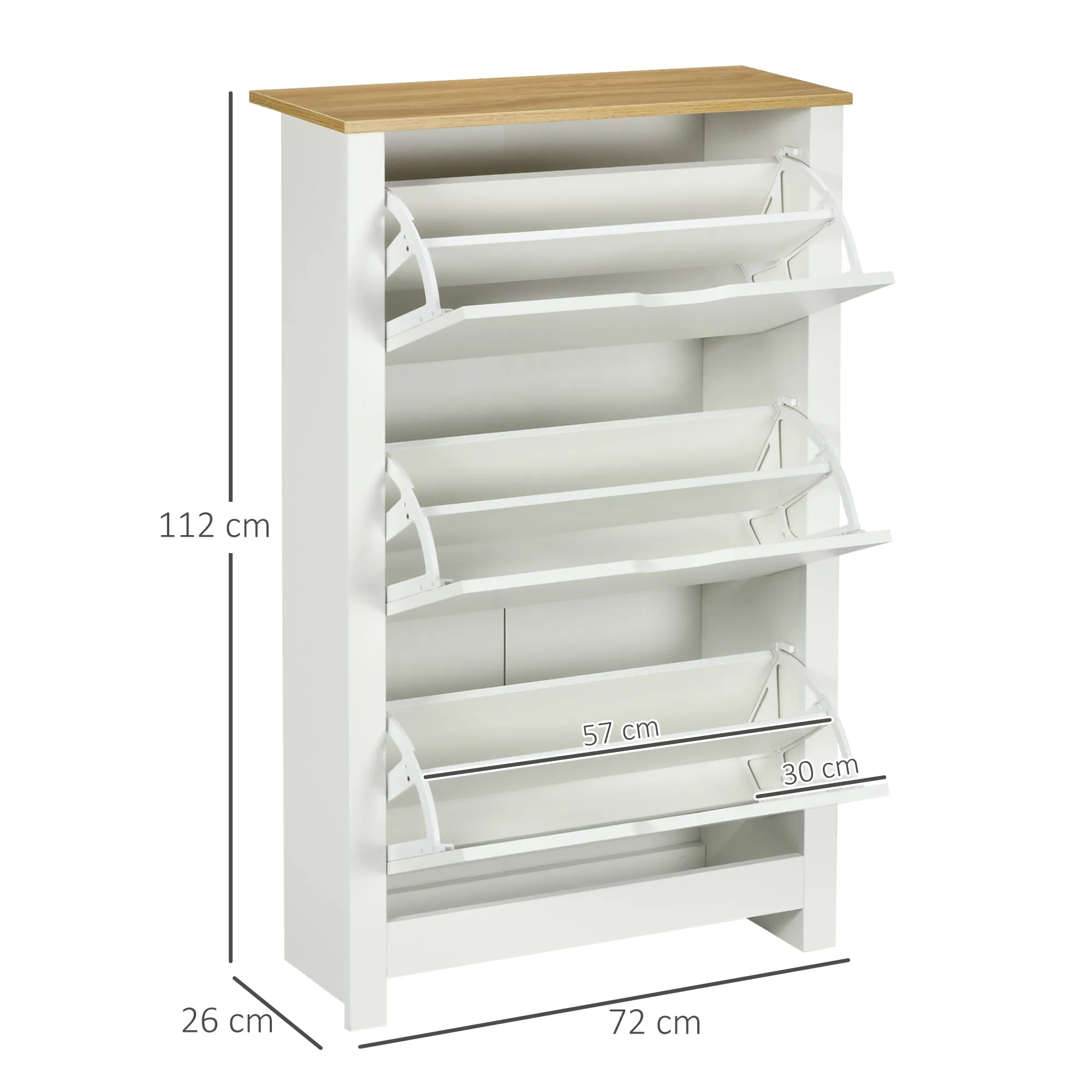 Slim Shoe Rack for 18 Pairs of Shoes, 3 Drawers with 2 Adjustable and Removable Shelves, 72x26x112 cm, White - Image 3