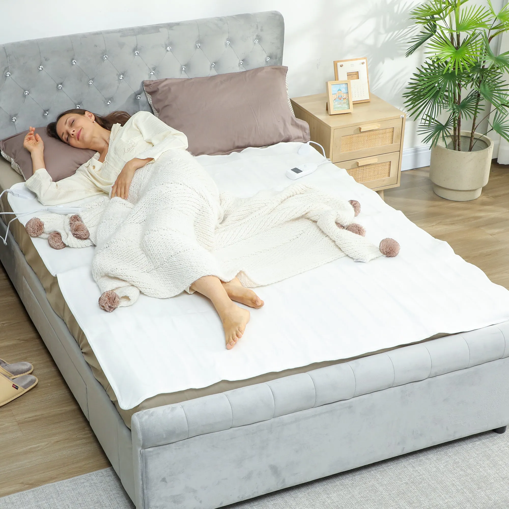 Electric Blanket 160x140 cm with 5 Heat Levels and 2 Independent Control Zones, in White Polyester - Image 2