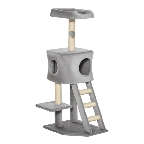Multi-Level Cat Scratching Post with Kennel, Ladder, and Sisal Ropes, Light Grey, 50x40x120cm 4.5