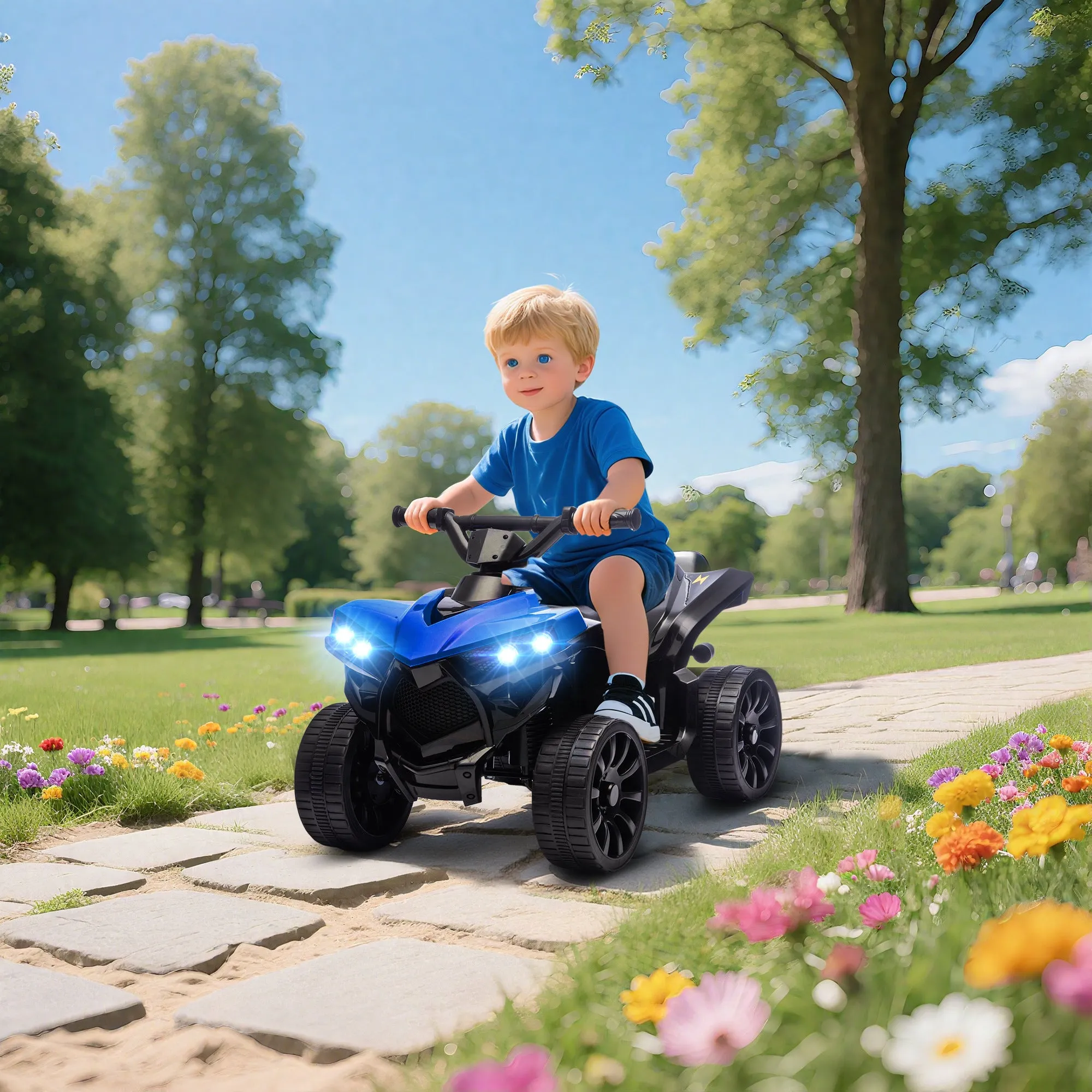 Kids Electric Quad Bike ATV with 6V Rechargeable Battery, LED Headlights and Music, Ages 3-8 Years, Blue - Image 2