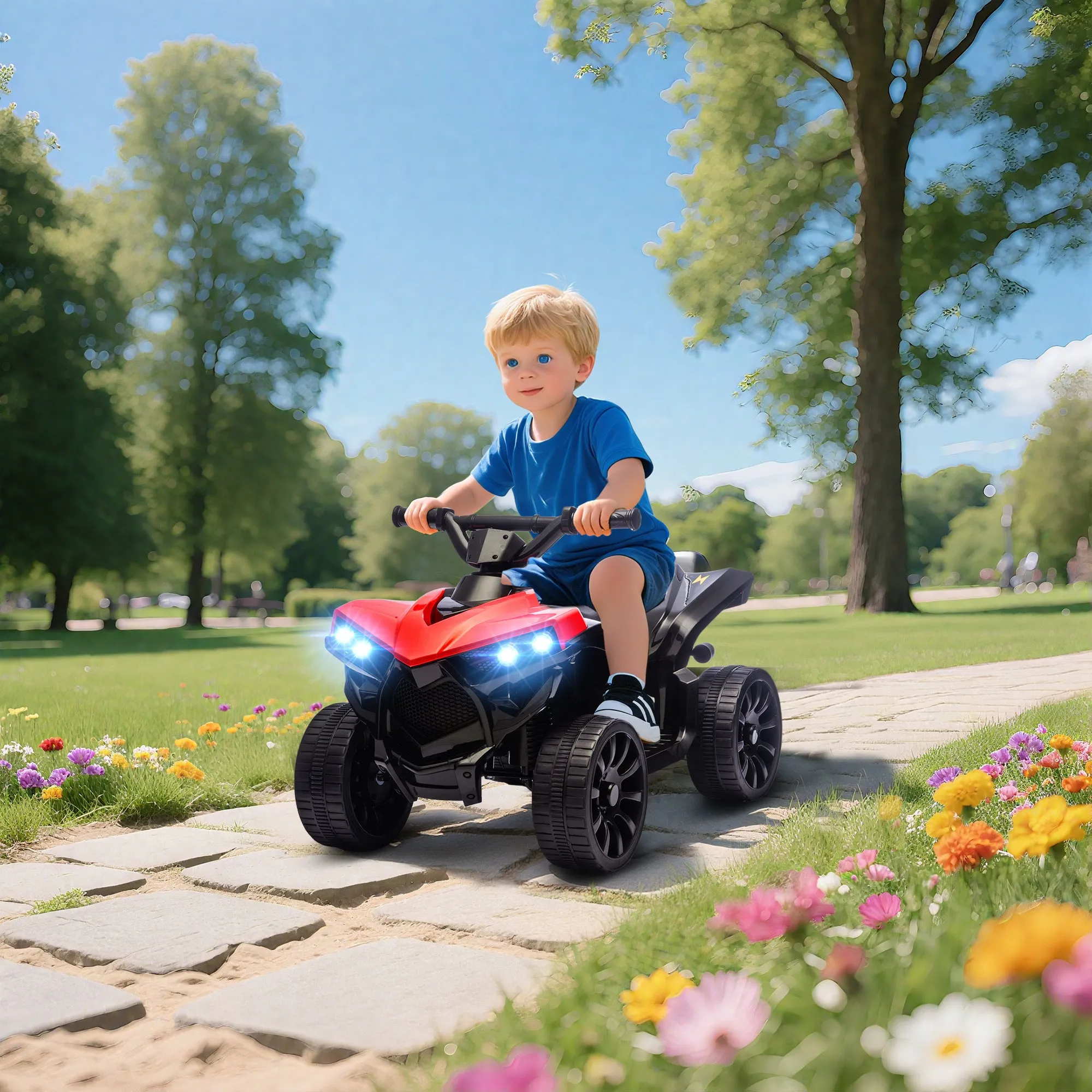 Kids Electric Quad Bike ATV with 6V Rechargeable Battery, LED Headlights and Music, Ages 3-8 Years, Red - Image 2