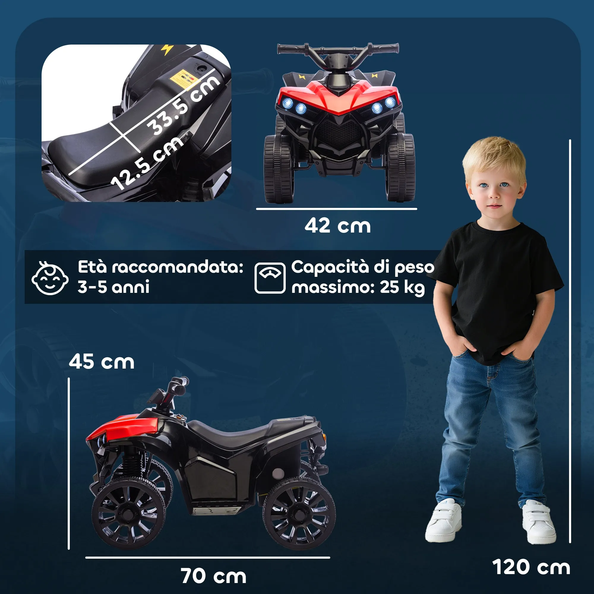 Kids Electric Quad Bike ATV with 6V Rechargeable Battery, LED Headlights and Music, Ages 3-8 Years, Red - Image 3