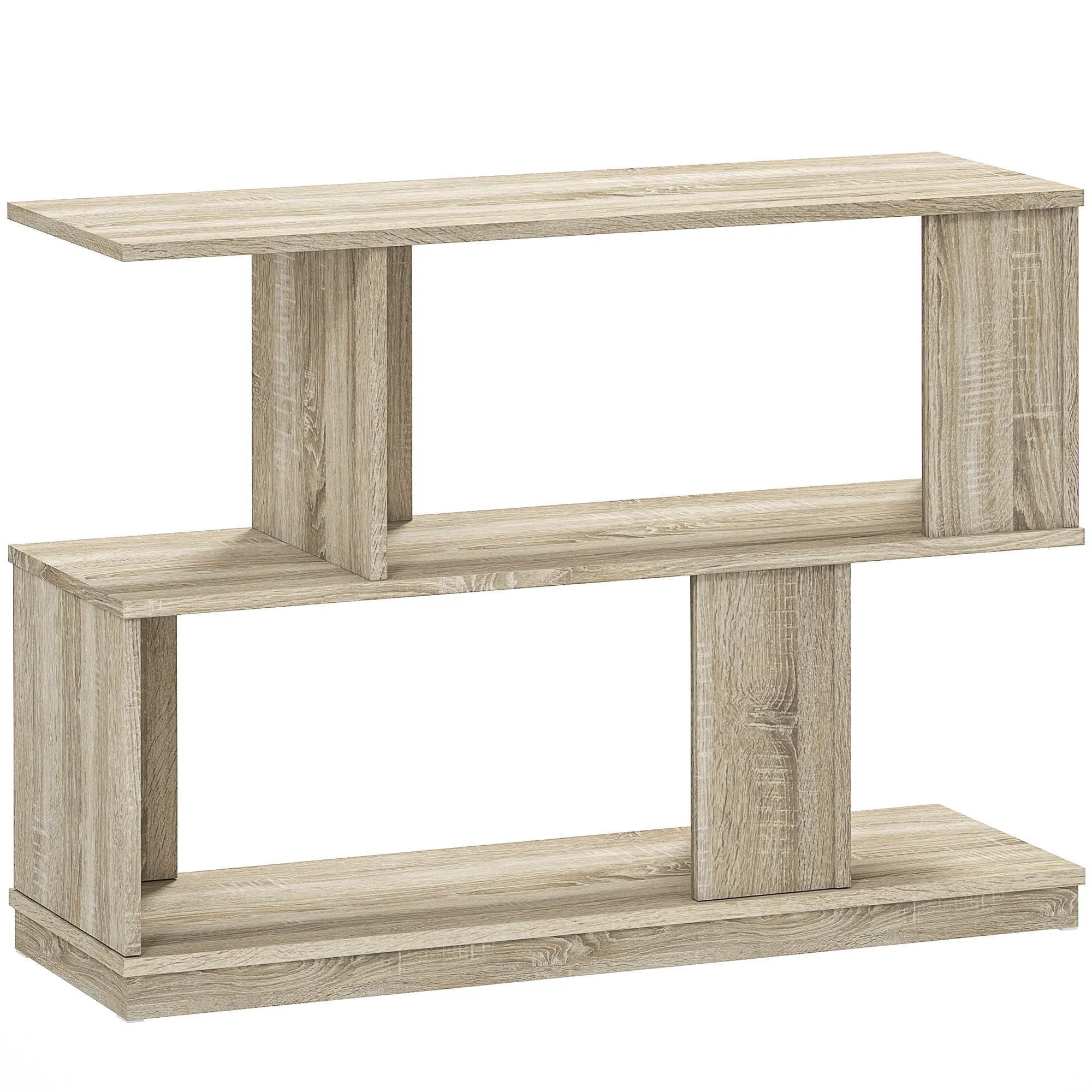 Modern S-Shaped Coffee Table with 3 Shelves for Living Room and Lounge, 90x30x61 cm, Wood