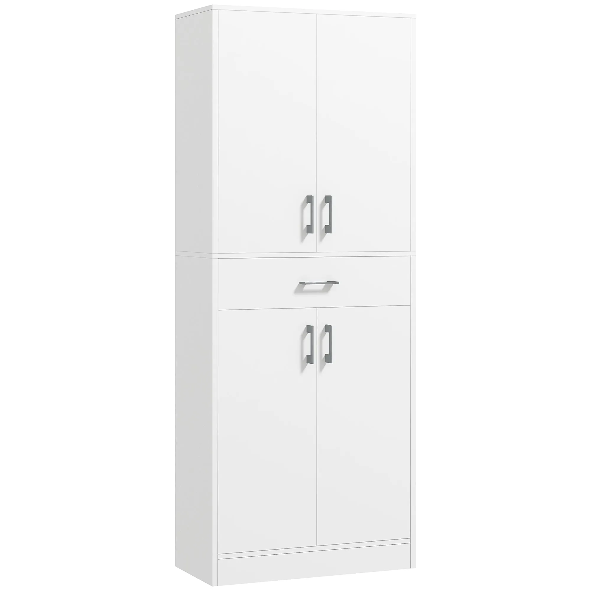 Tall Kitchen Sideboard with 2 Cabinets and a Central Drawer, Adjustable Shelves and 4 Doors in Total, White