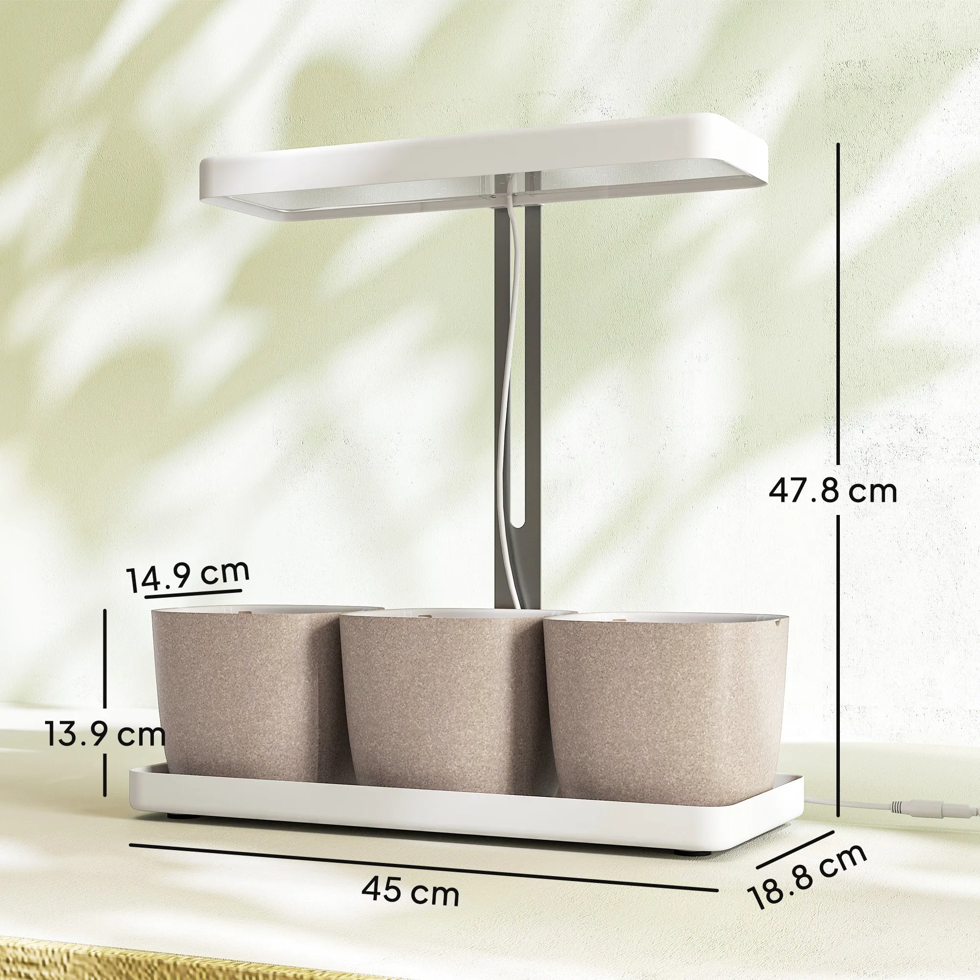 42 LED Plant Lights with 3 Pots, Timer and Dimmable Lighting, 45x18.8x47.8 cm, White - Image 3