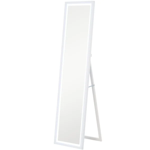 Illuminated Mirror with Adjustable LED Lights and Touch Button, Glass and MDF, 40x5x160 cm, White