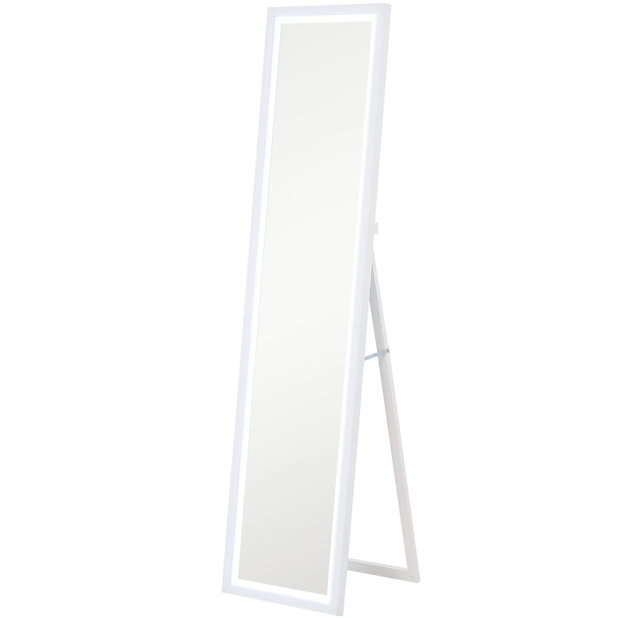Illuminated Mirror with Adjustable LED Lights and Touch Button, Glass and MDF, 40x5x160 cm, White