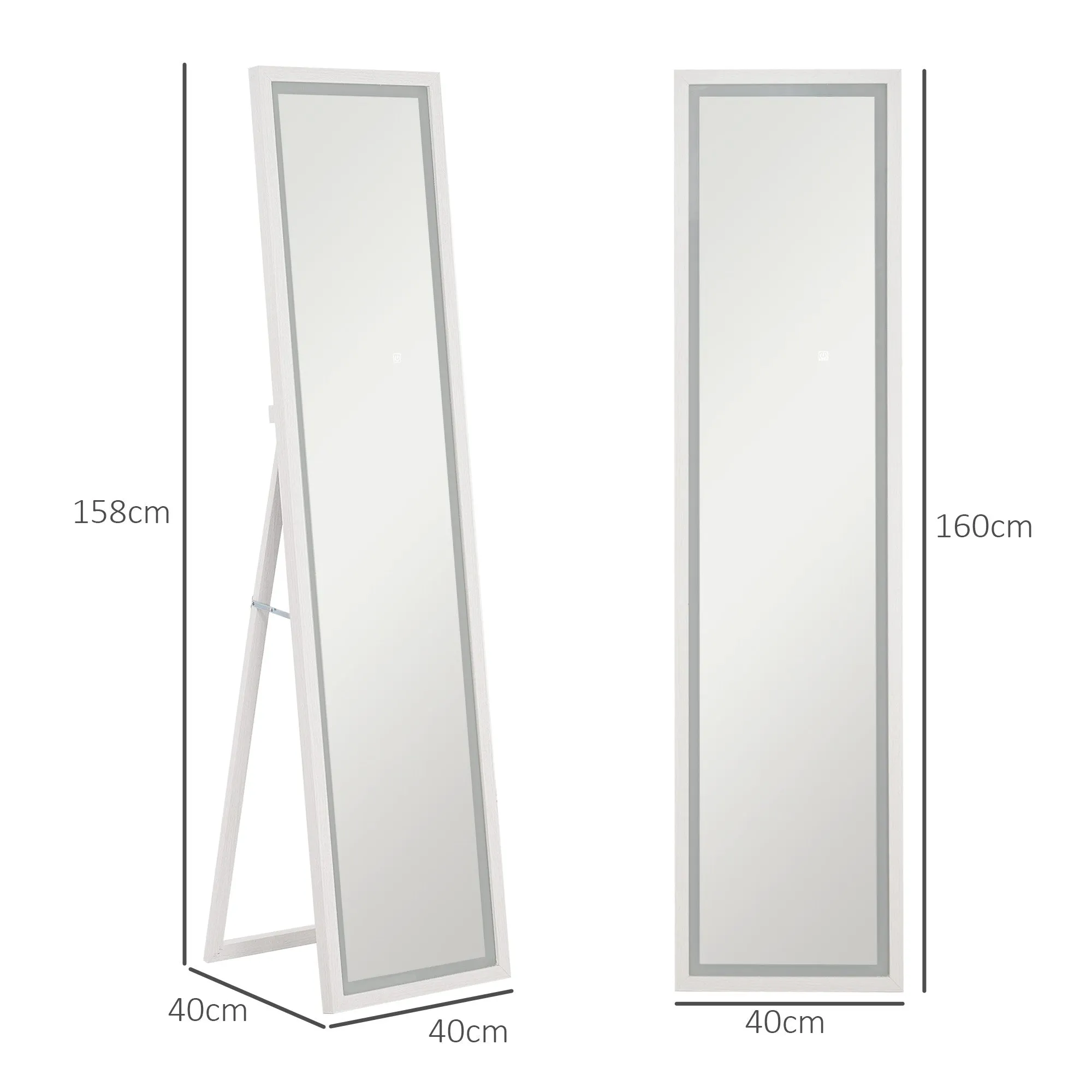 Illuminated Mirror with Adjustable LED Lights and Touch Button, Glass and MDF, 40x5x160 cm, White - Image 3