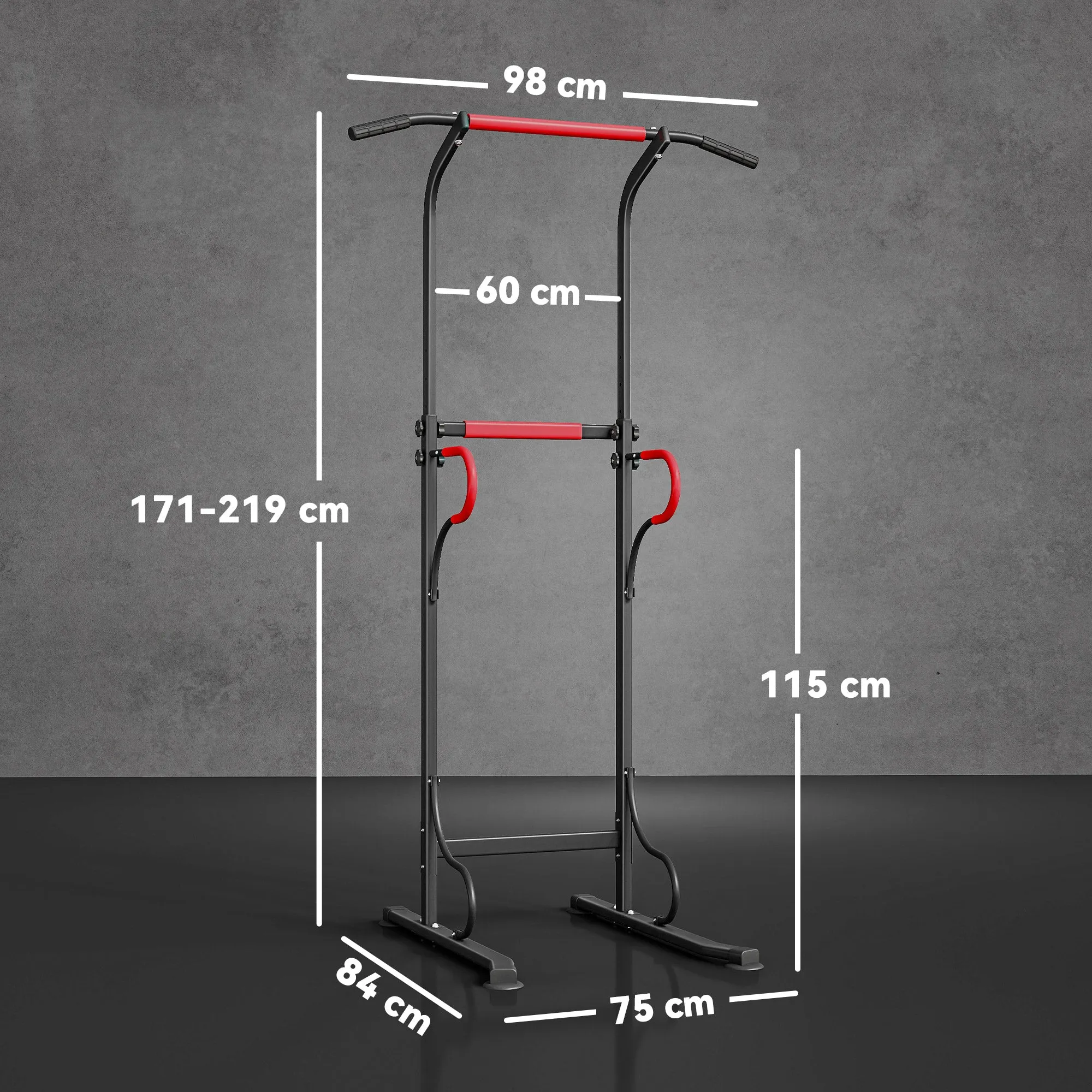 Power Tower Pull-Up Bar Multifunctional Fitness Station with Adjustable Height 171-219cm Black Red - Image 3