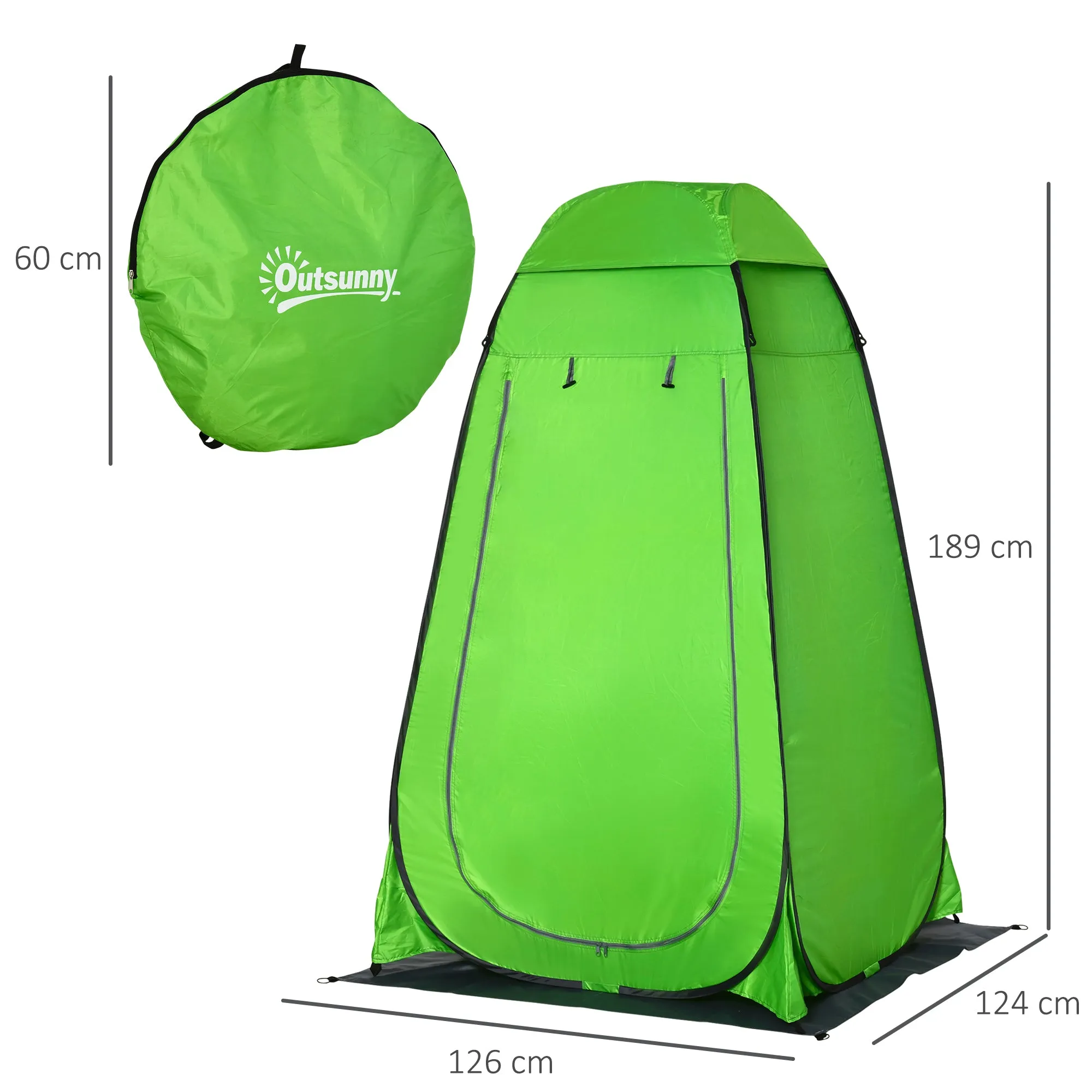 Outdoor Camping Shower Tent with Zippered Door, Storage Bag, and Hook, 126x124x189cm, Green - Image 3