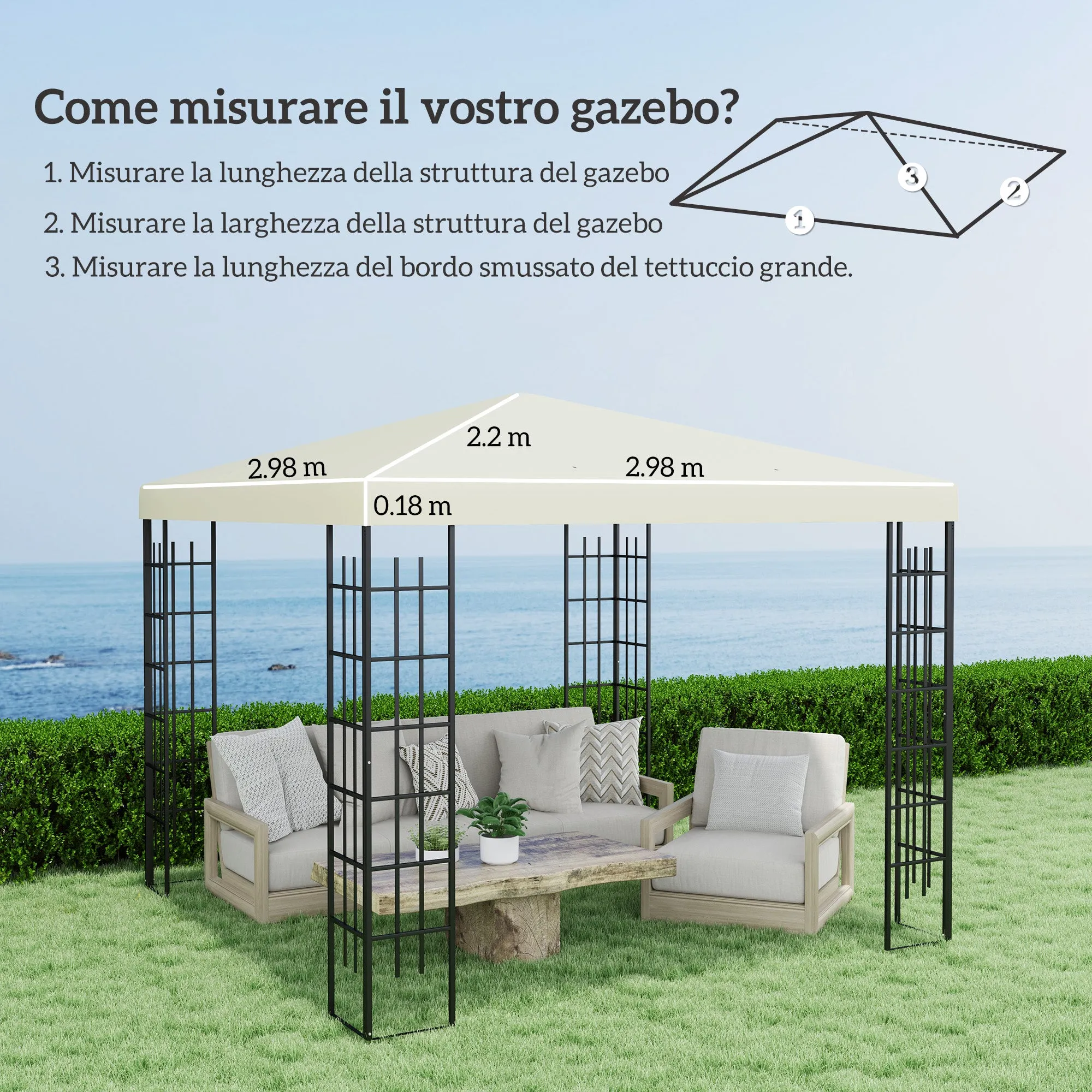 3x3m 600D Oxford Fabric Garden Gazebo Cover with Drainage Holes, Cream White - Image 3