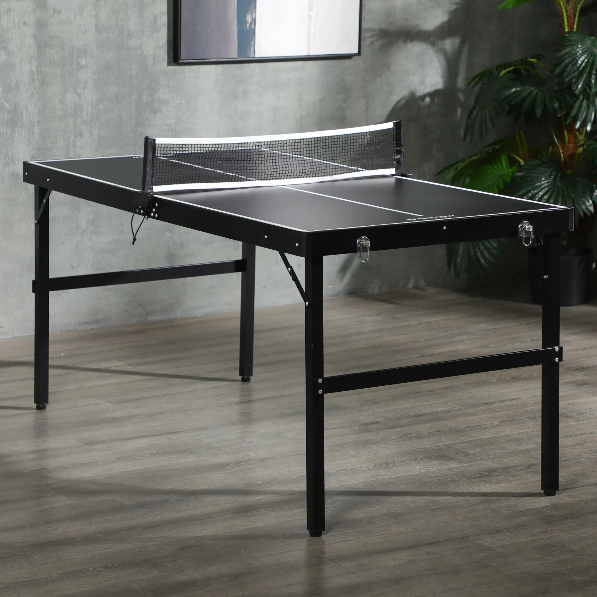 Folding Ping Pong Table with Carry Handle, Made of Aluminum and Wood, 152x76x72 cm, Black - Image 2