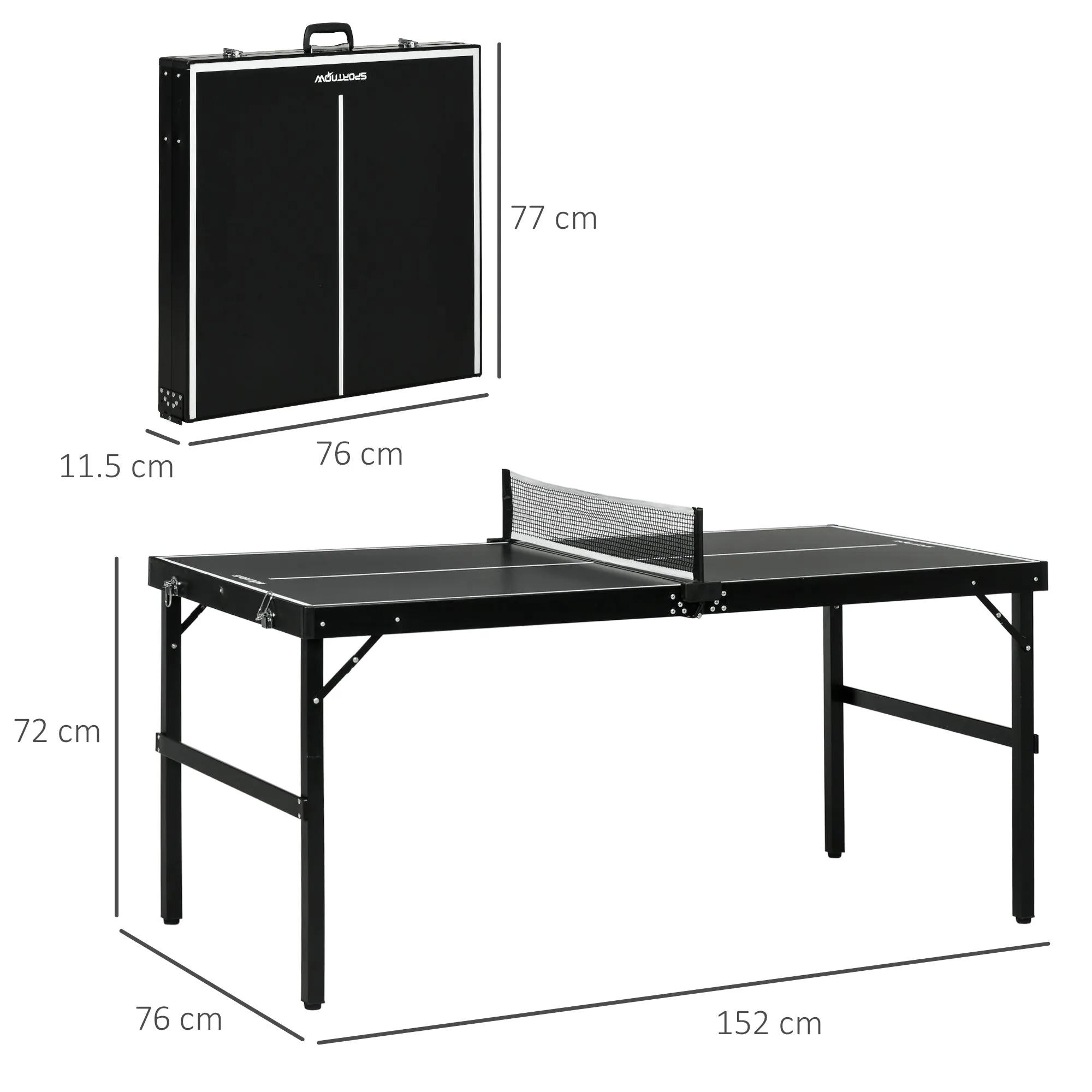 Folding Ping Pong Table with Carry Handle, Made of Aluminum and Wood, 152x76x72 cm, Black - Image 3