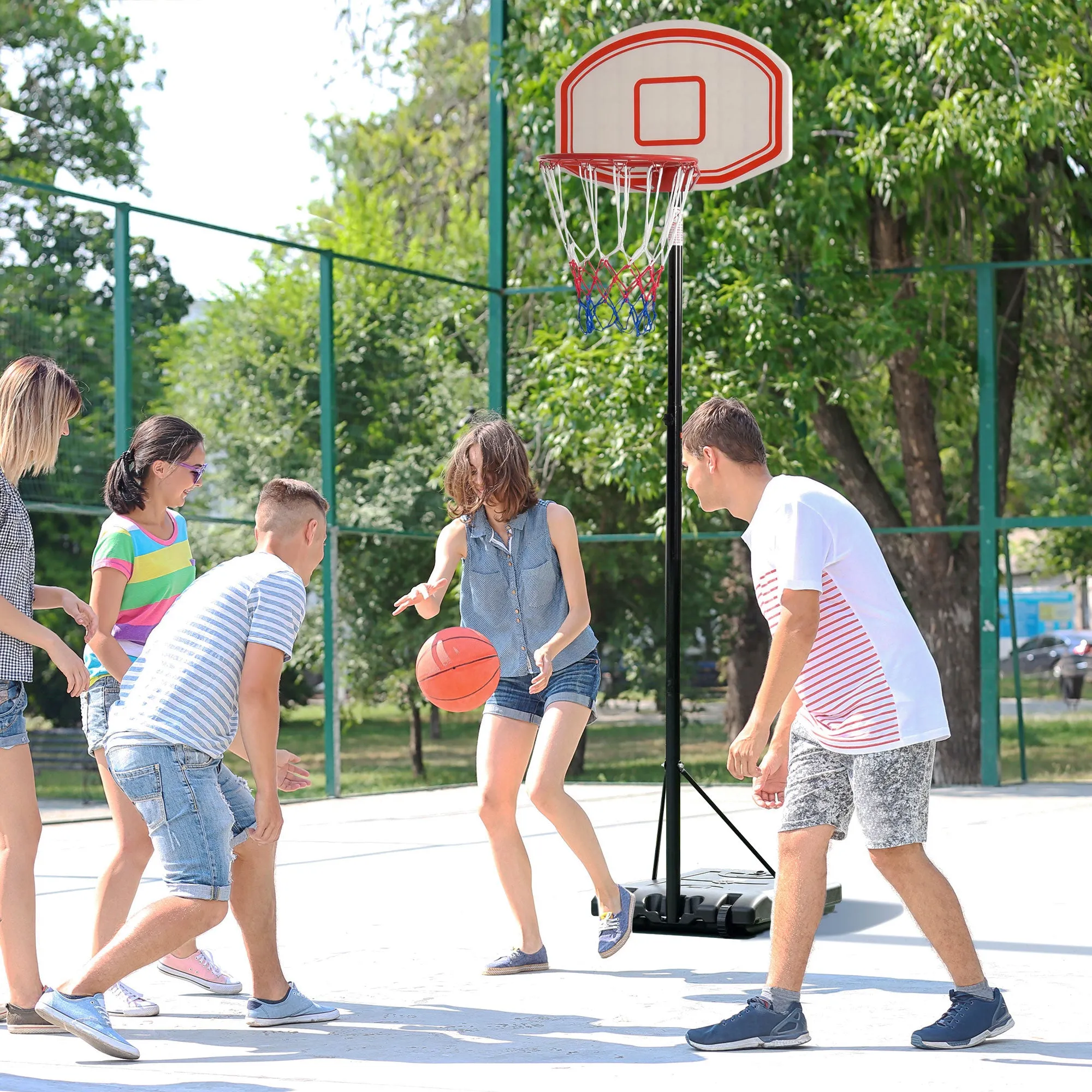 Basketball Hoop, 5-Level Adjustable Height 175-215cm, Metal Frame and Fillable Base with Wheels, PE Backboard - Image 2