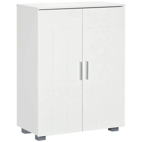 kleankin Modern Bathroom Cabinet with 2 Doors, 2 Adjustable Shelves and Silver Handles, 60x30x80 cm, White