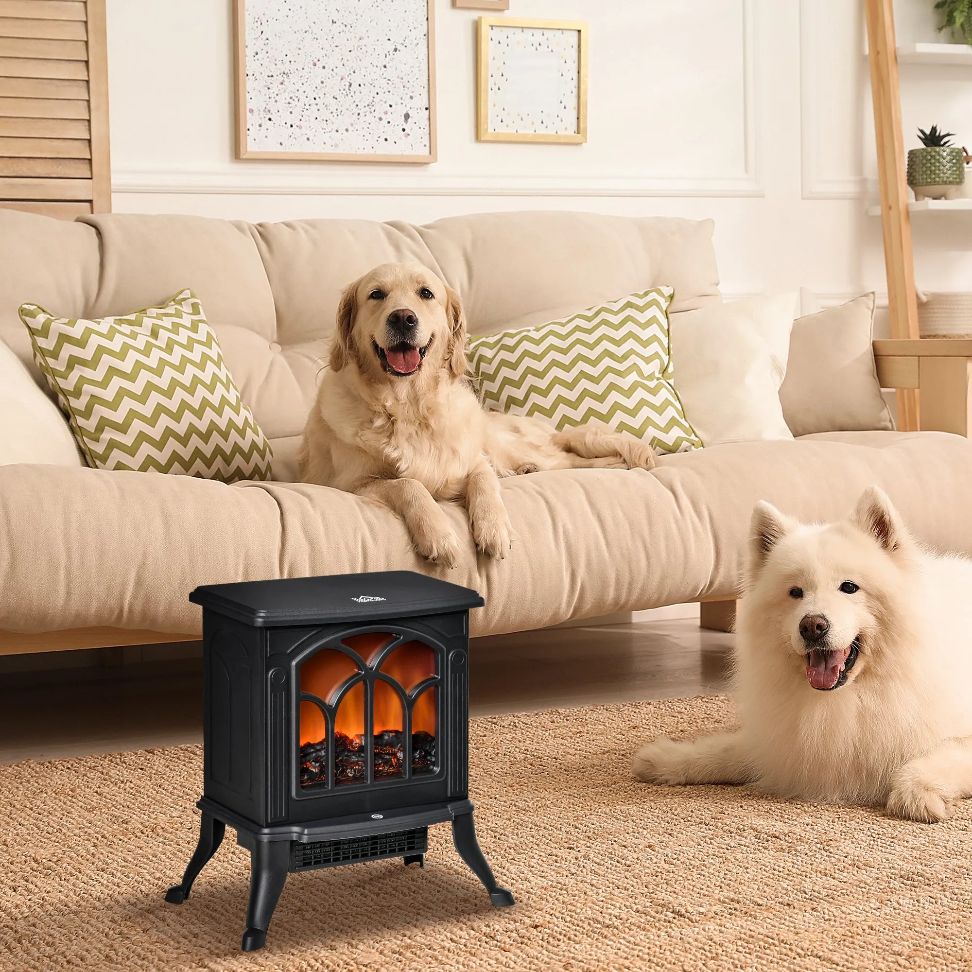 Electric Fireplace with 2 Power Levels (750/1500 W), Flame Effect, Coverage Area 15-20 m², Black - Image 2