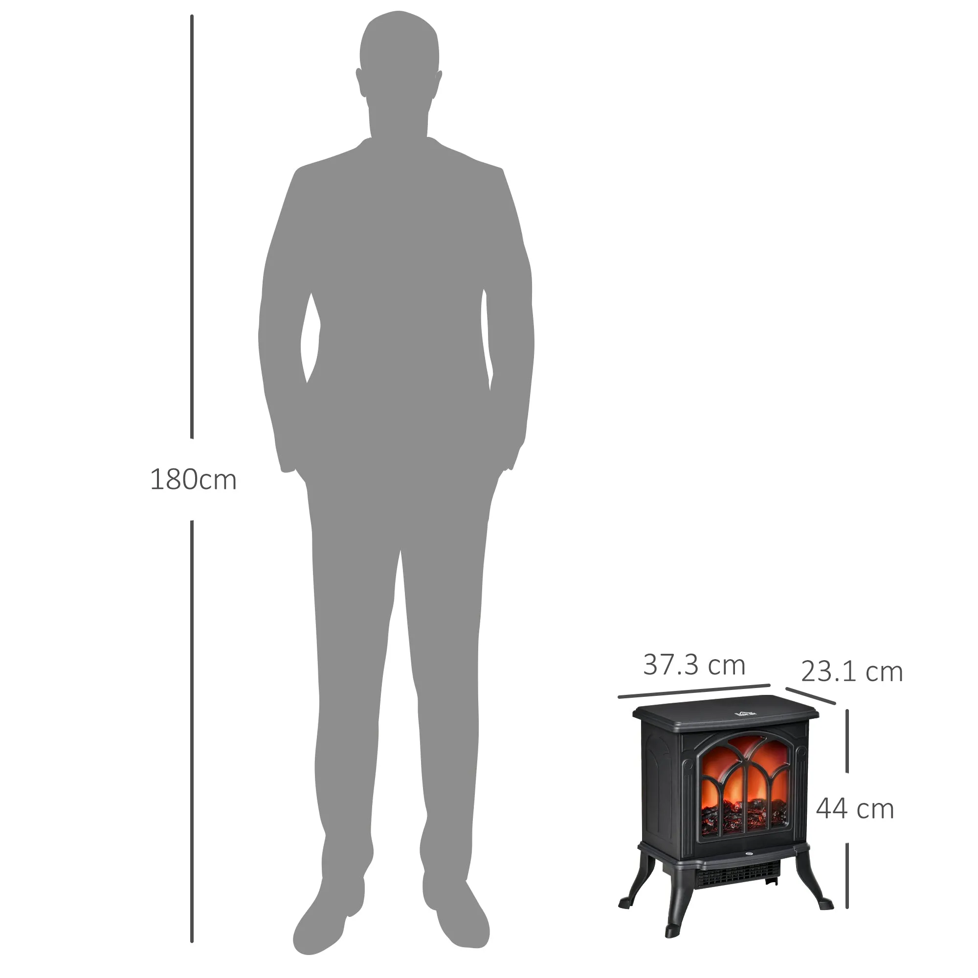 Electric Fireplace with 2 Power Levels (750/1500 W), Flame Effect, Coverage Area 15-20 m², Black - Image 3