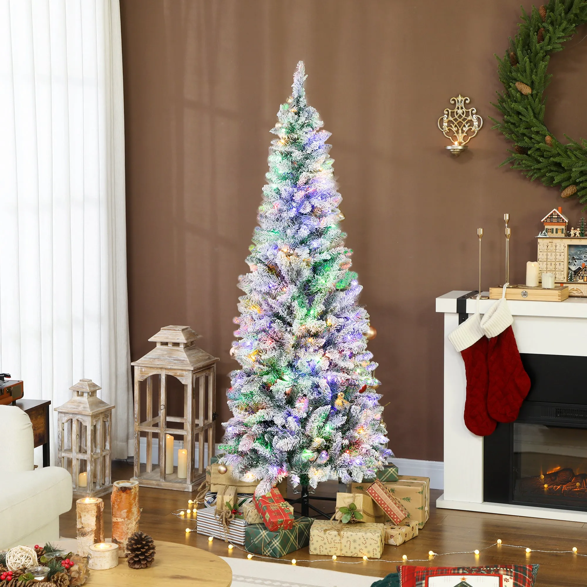 Snow-Covered Christmas Tree with 180 LED Lights, 11 Effects and 479 Branches, Ø65x180 cm, Green and White - Image 2