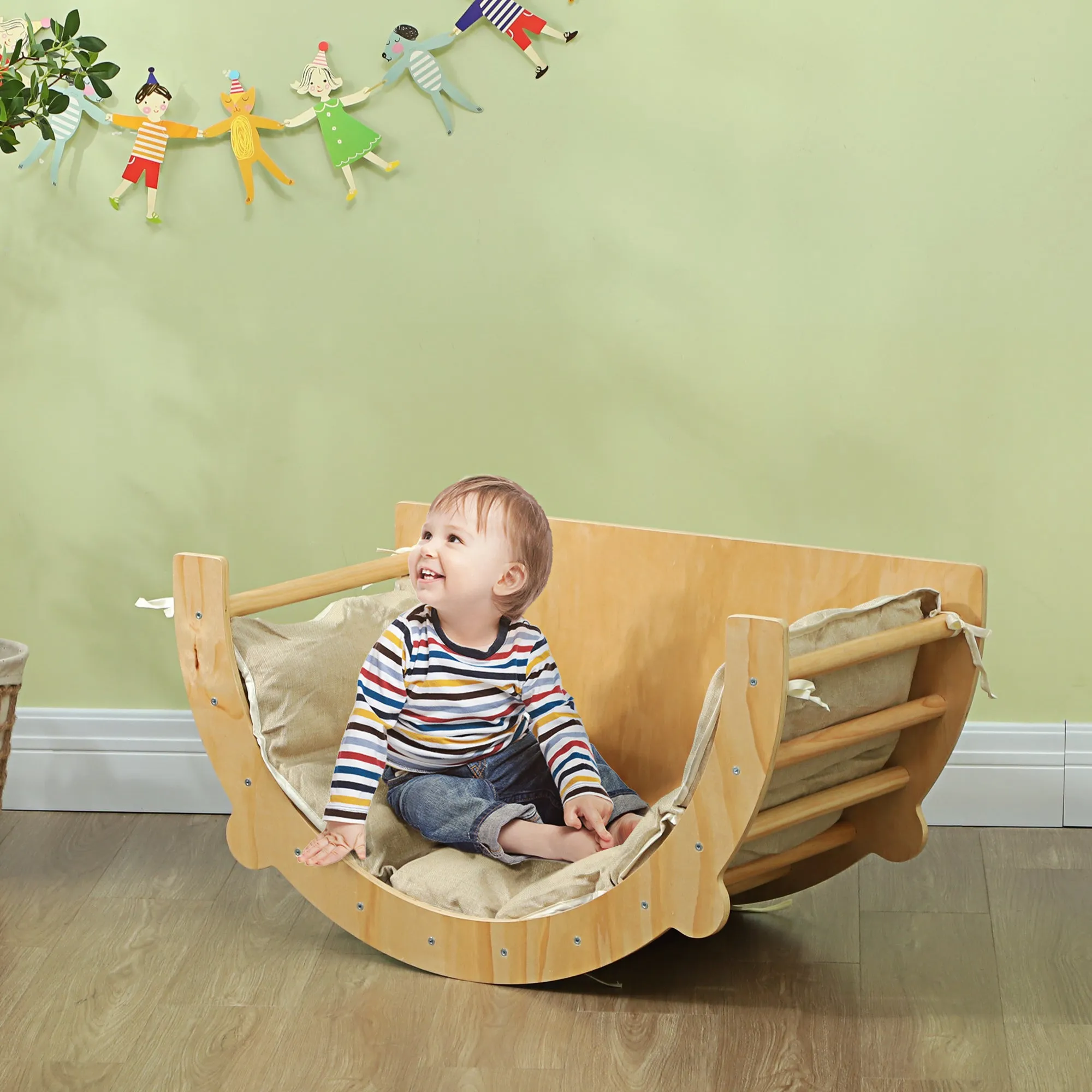 3-in-1 Montessori Arch for Children 18-48 Months, Climbing Frame, Table and Swing with Cushion - Image 2