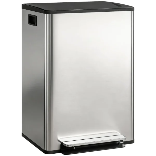 30L Pedal Bin with 2 Compartments, Cushioned Lid and Removable Buckets, Stainless Steel, Silver