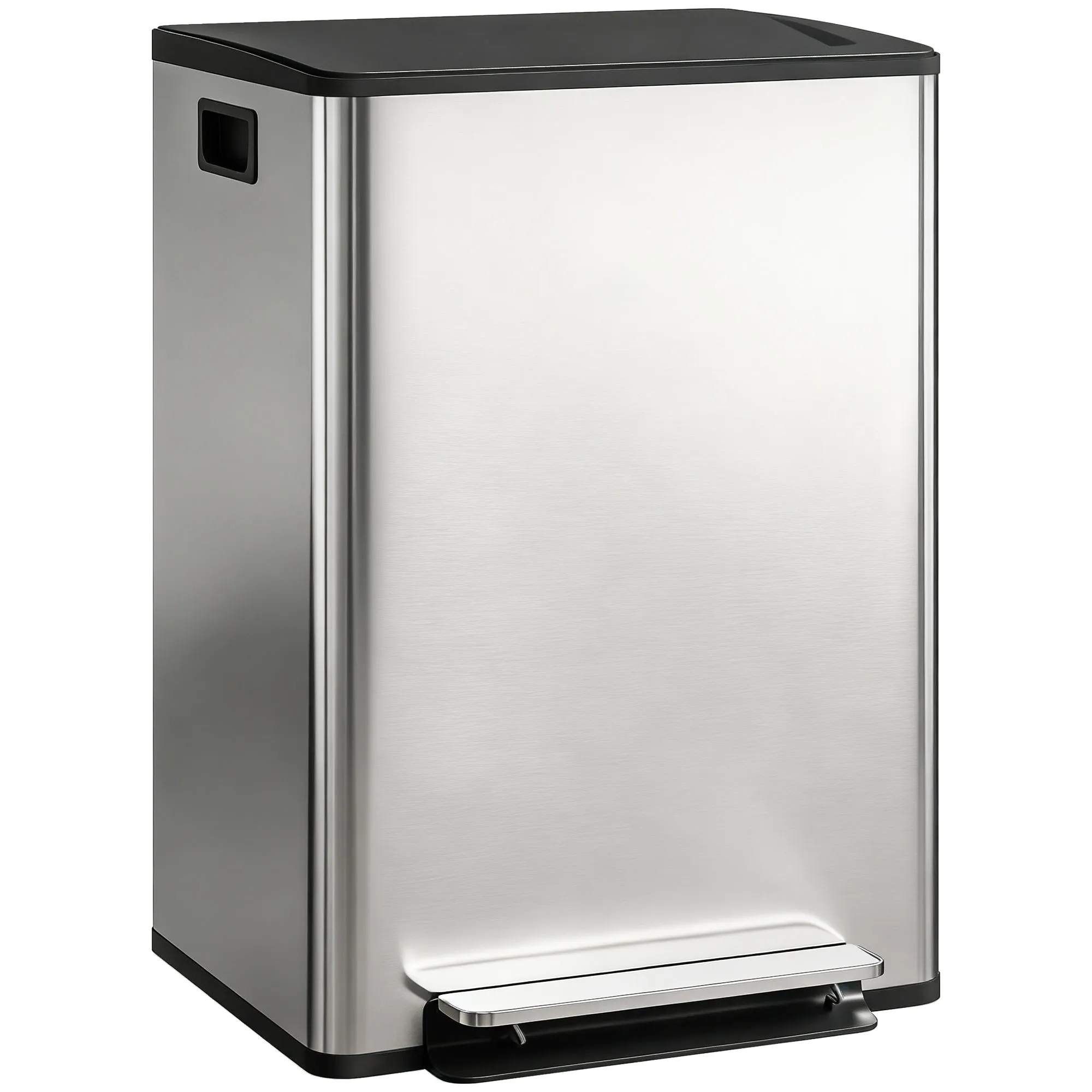 30L Pedal Bin with 2 Compartments, Cushioned Lid and Removable Buckets, Stainless Steel, Silver