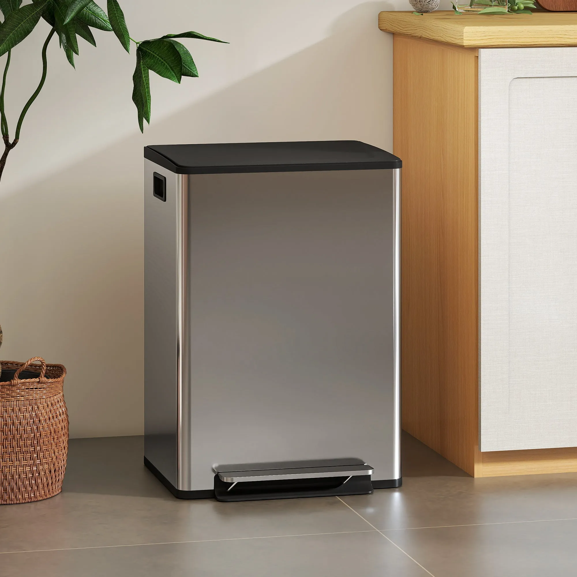 30L Pedal Bin with 2 Compartments, Cushioned Lid and Removable Buckets, Stainless Steel, Silver - Image 2
