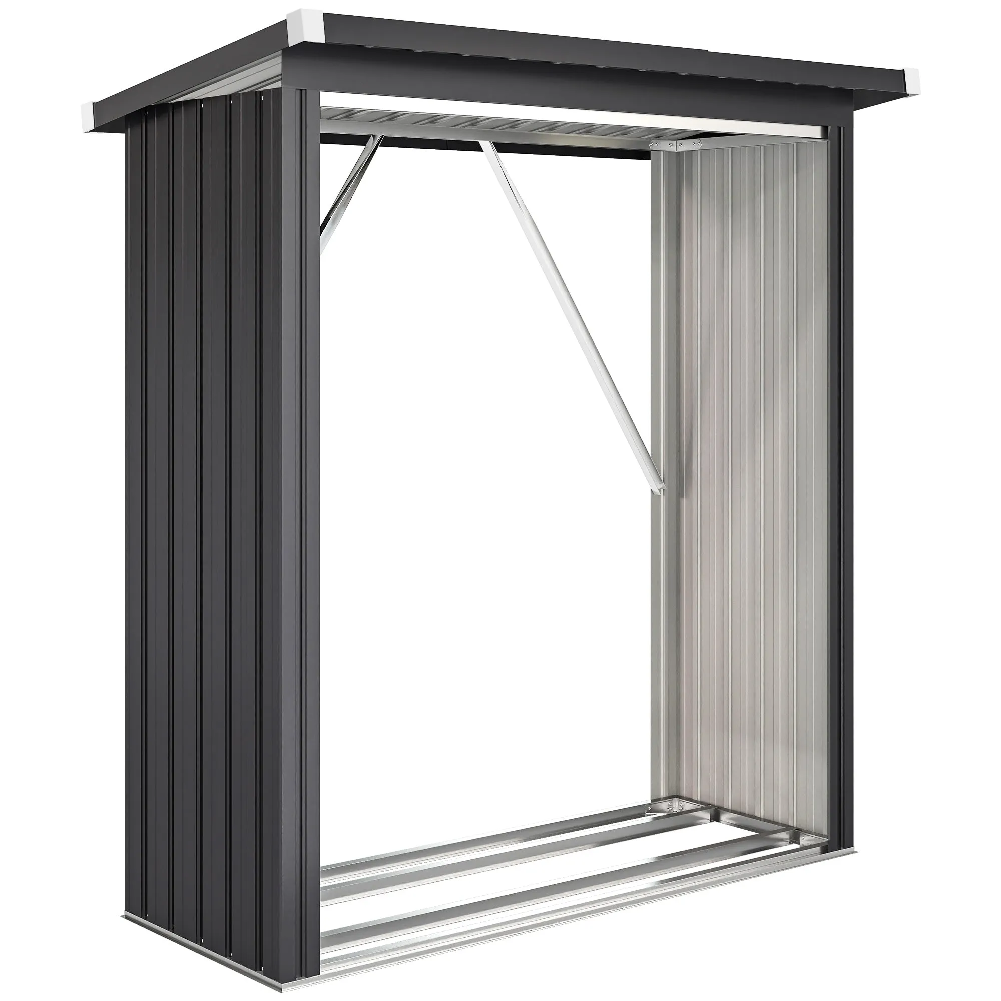 Outdoor Steel Log Shed, Raised Base and Sloped Roof, 150x66.5x150 cm, Dark Grey
