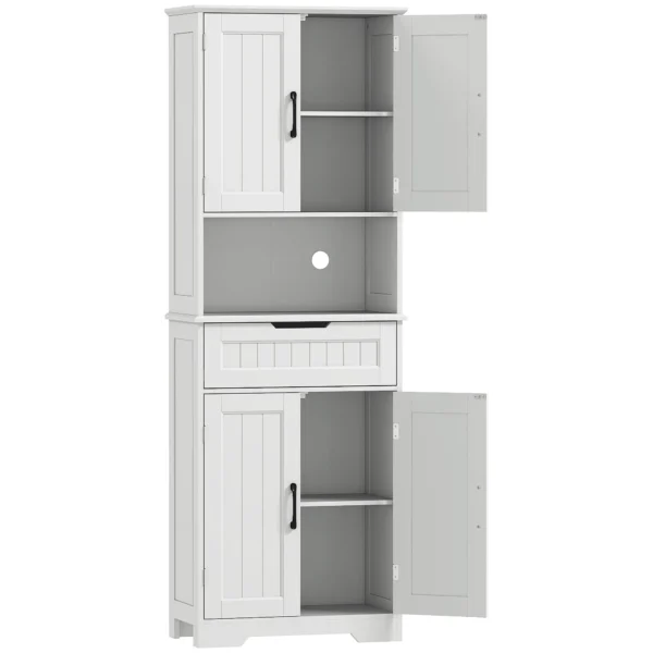 Kitchen Sideboard with 2 Cabinets and Drawer, Open Center Top and Adjustable Shelves, White