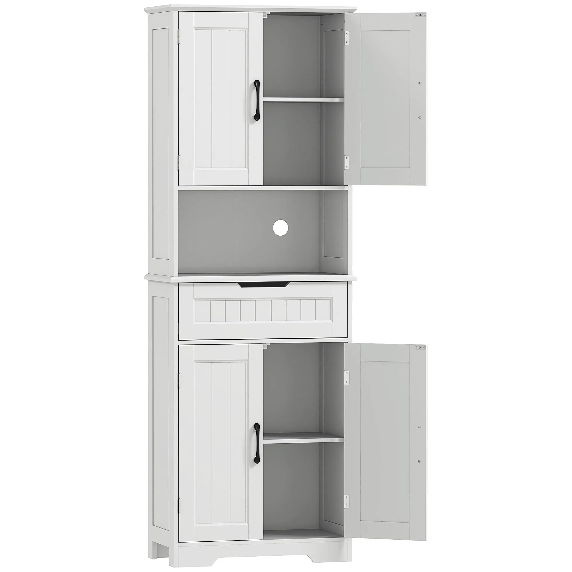 Kitchen Sideboard with 2 Cabinets and Drawer, Open Center Top and Adjustable Shelves, White