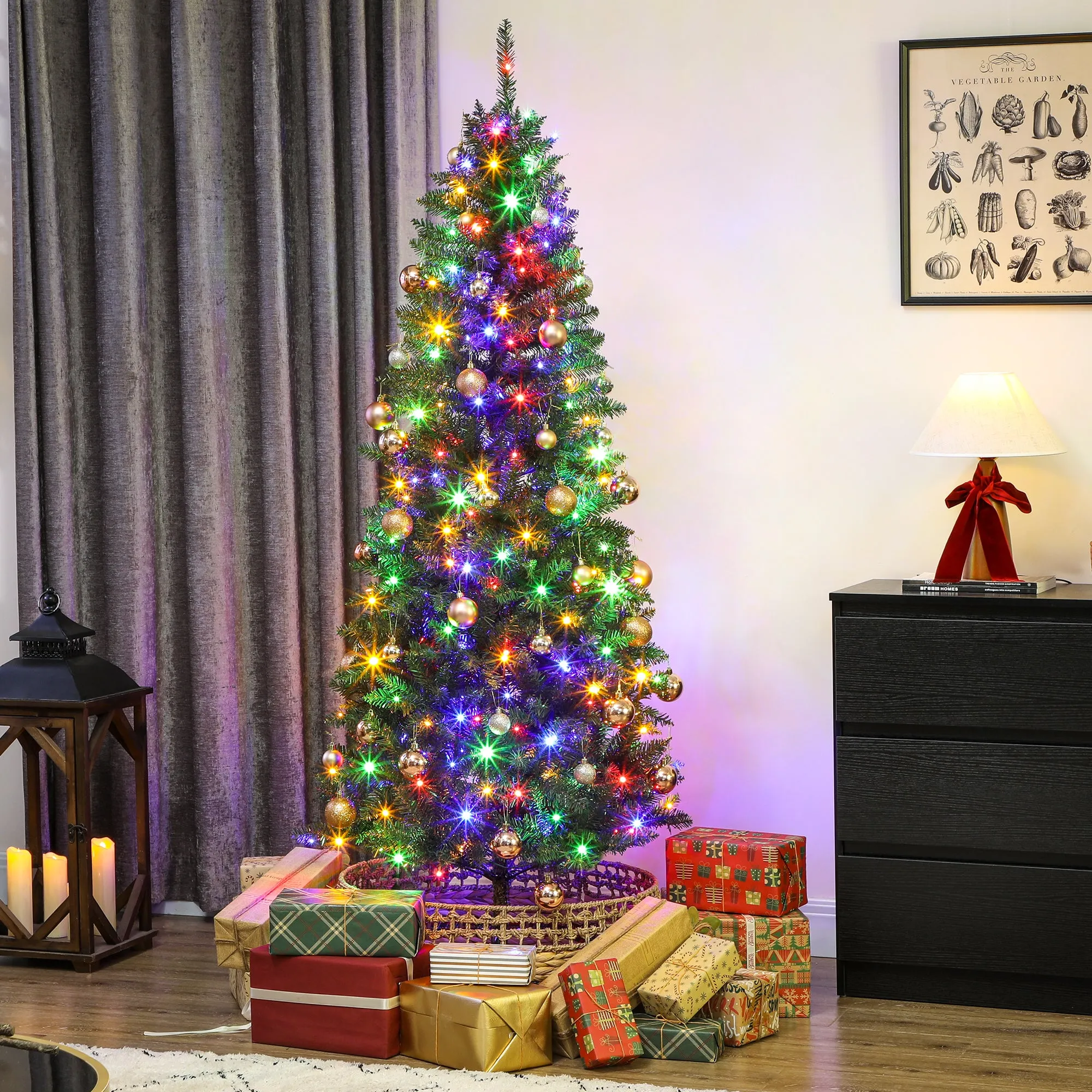 180cm Illuminated Christmas Tree with 250 White and Colourful Lights, 899 Branches and 9 Lighting Modes - Image 2