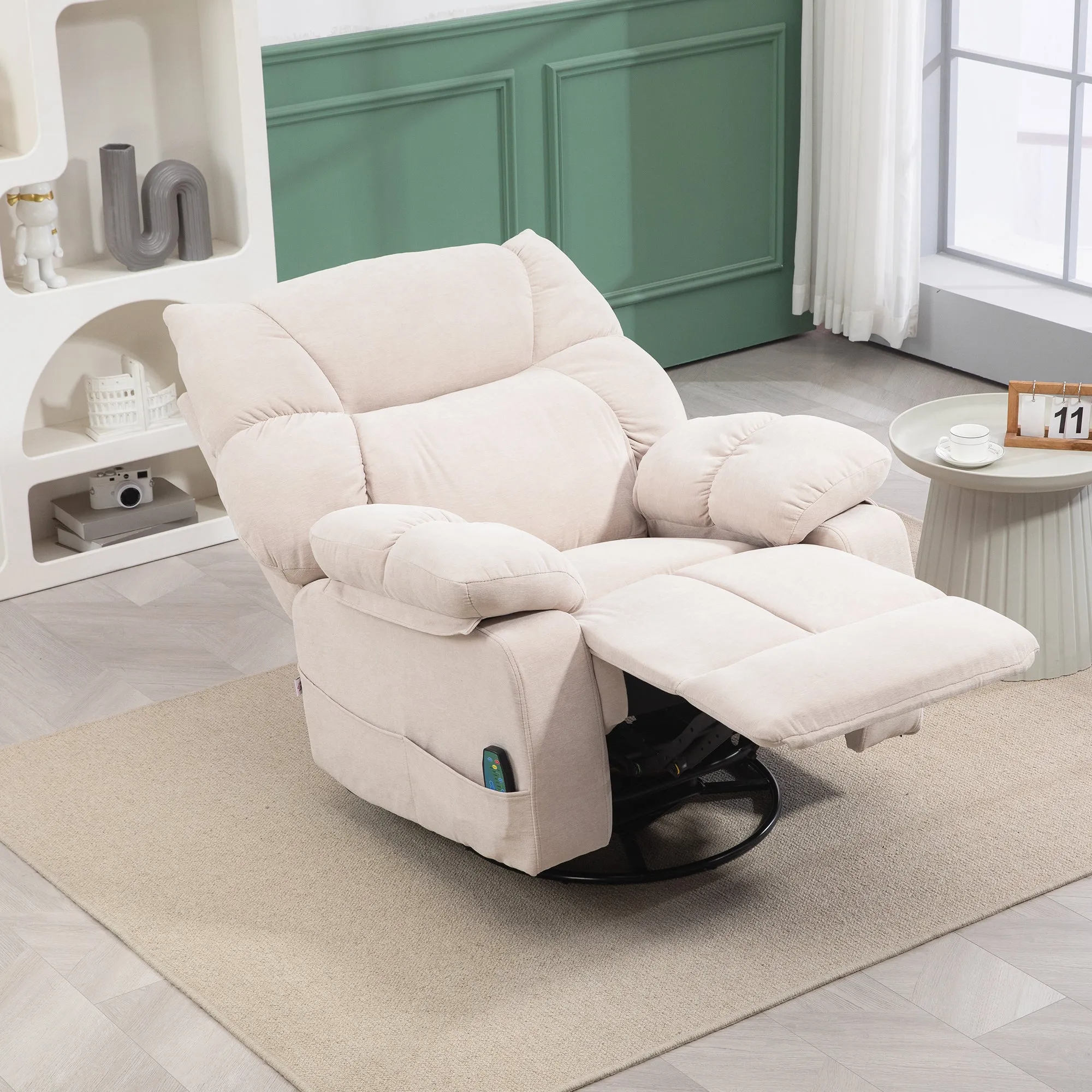 Recliner Chair with Footrest, Massage and Heating with 5 Programs and 8 Vibration Points, Beige - Image 2