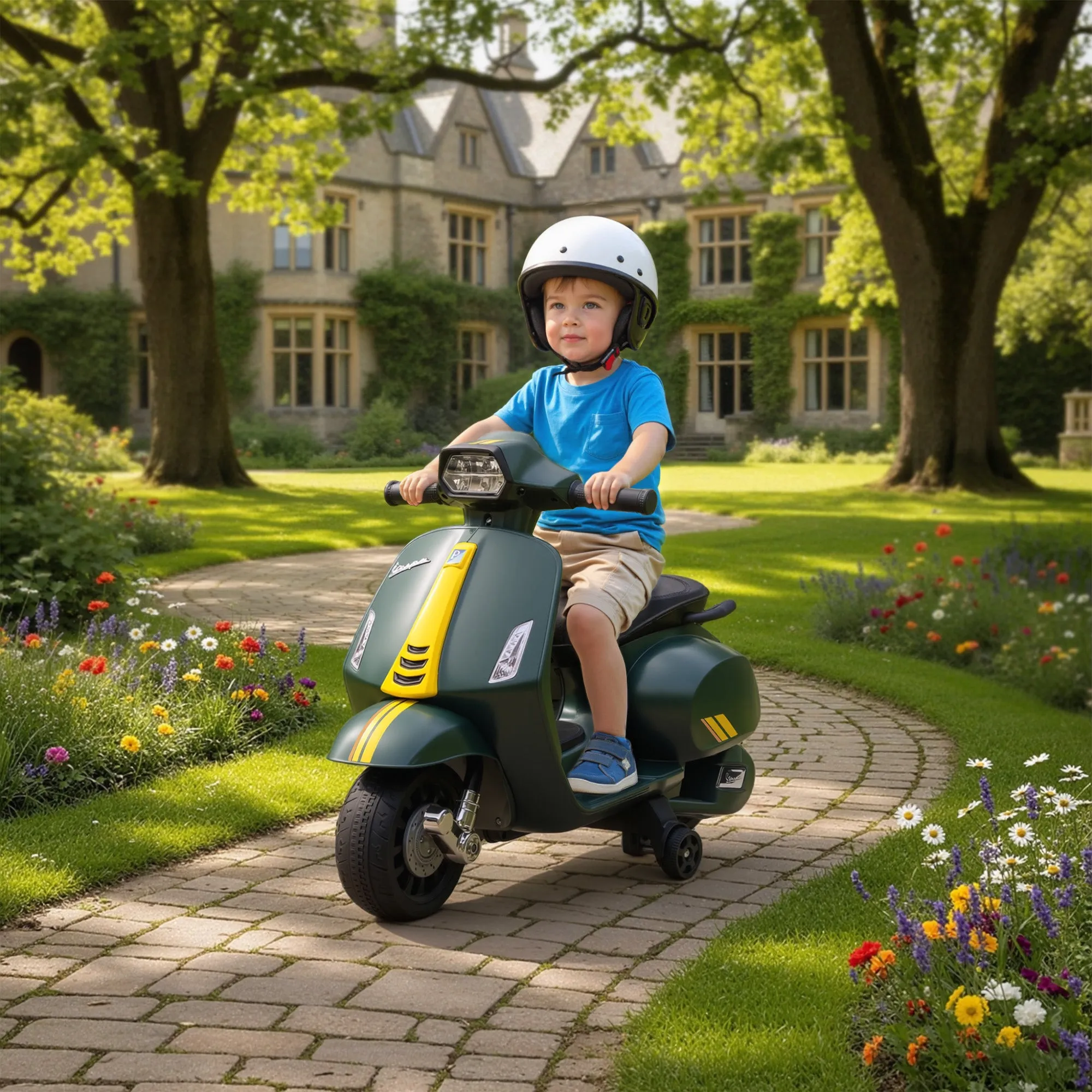 Licensed Electric Motorcycle for Kids, 6V Rechargeable Battery, Training Wheels and Lights, Ages 2-6 Years, Dark Green - Image 2