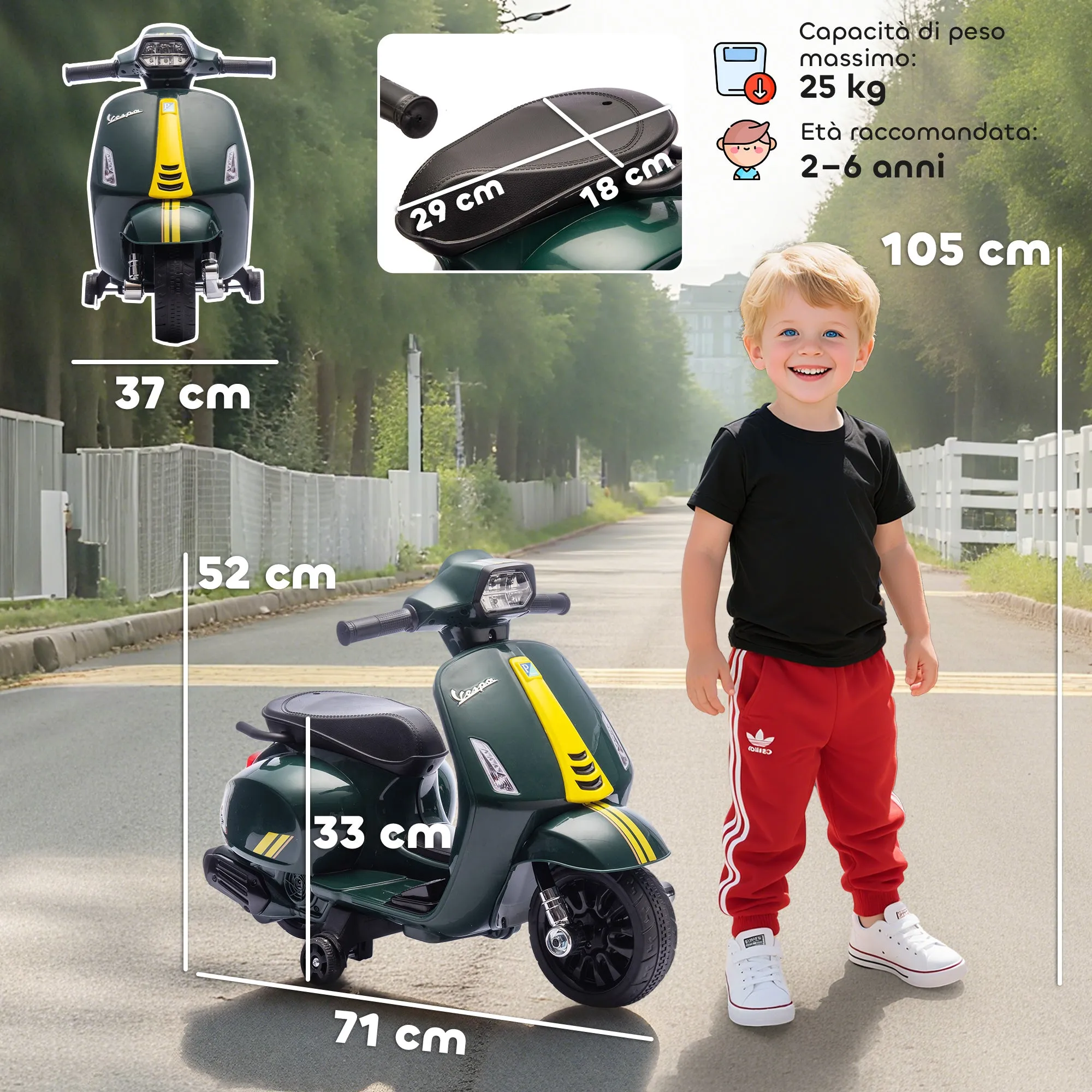 Licensed Electric Motorcycle for Kids, 6V Rechargeable Battery, Training Wheels and Lights, Ages 2-6 Years, Dark Green - Image 3