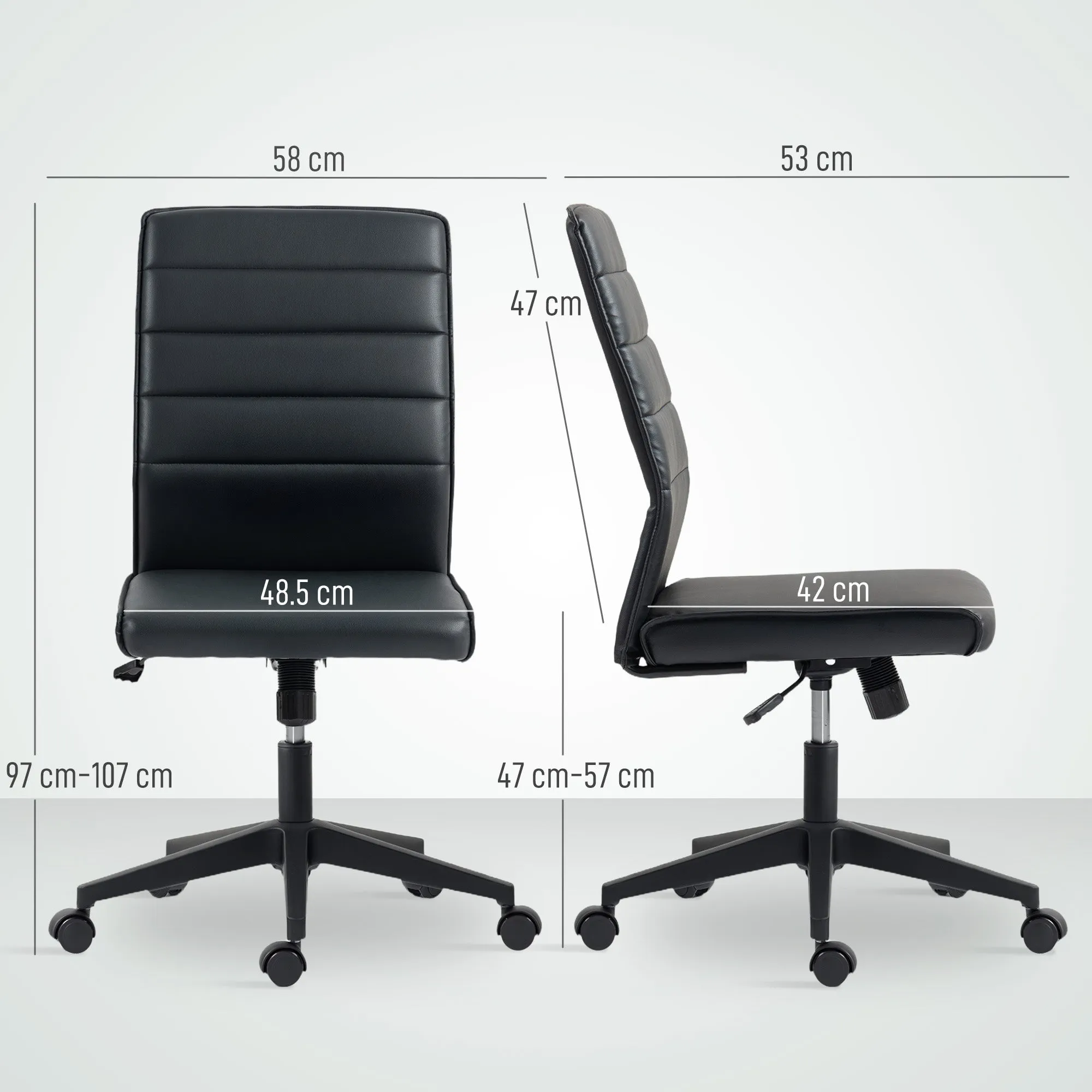 Ergonomic Office Chair with Curved Backrest, Adjustable PU Leather and Steel, 58x53x97-107 cm, Black - Image 3