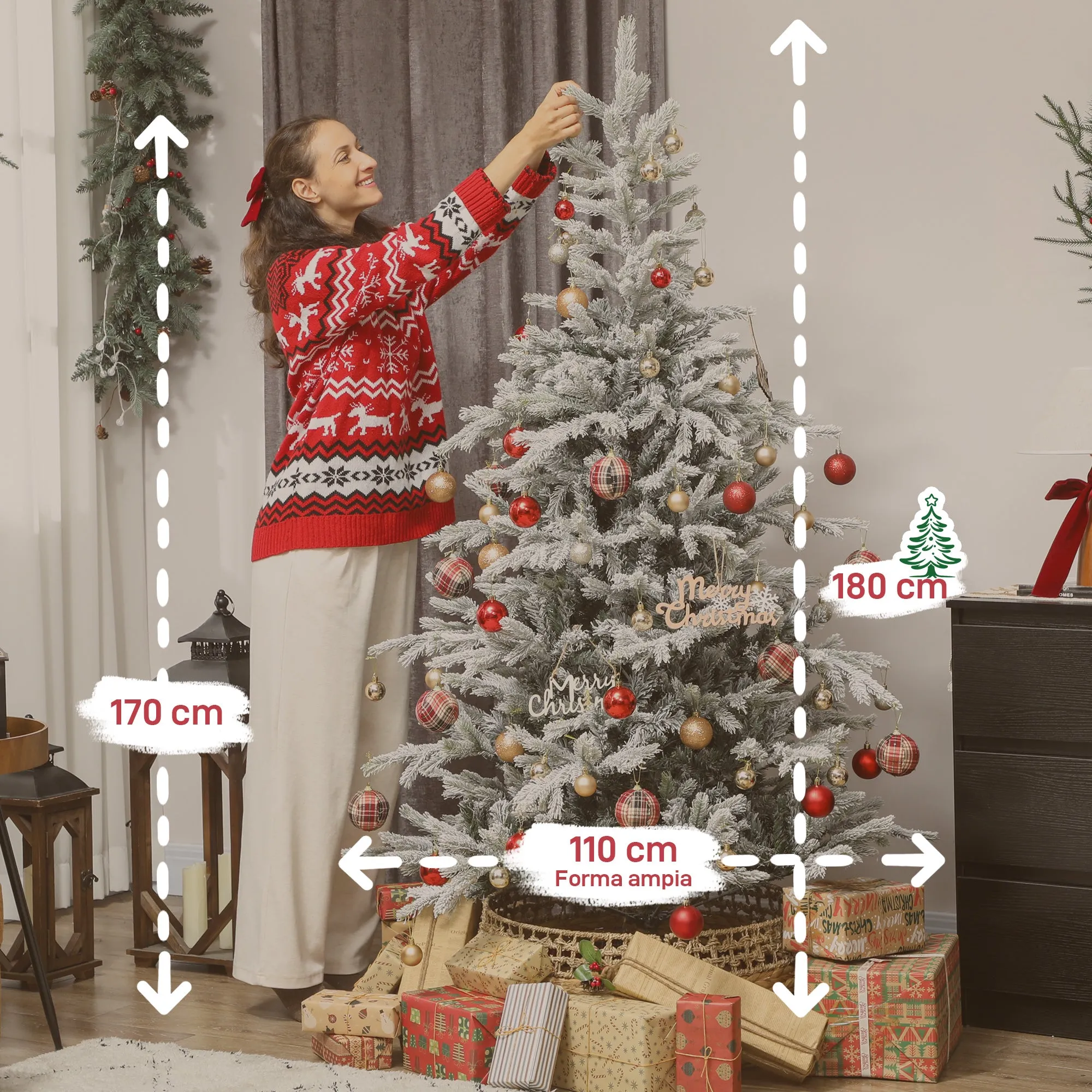 180cm Tall Snow-Covered Christmas Tree with Realistic Branches and Foldable Metal Base - Image 3