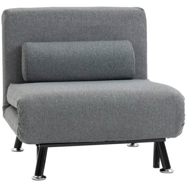 Armchair Bed with 5-Position Adjustable Backrest, Linen-Effect Fabric and Steel, 75x70x75 cm, Grey