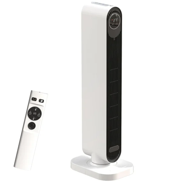 2000W ABS Fan Heater with Remote Control, Oscillation and Timer, 30x22x82.5 cm, White