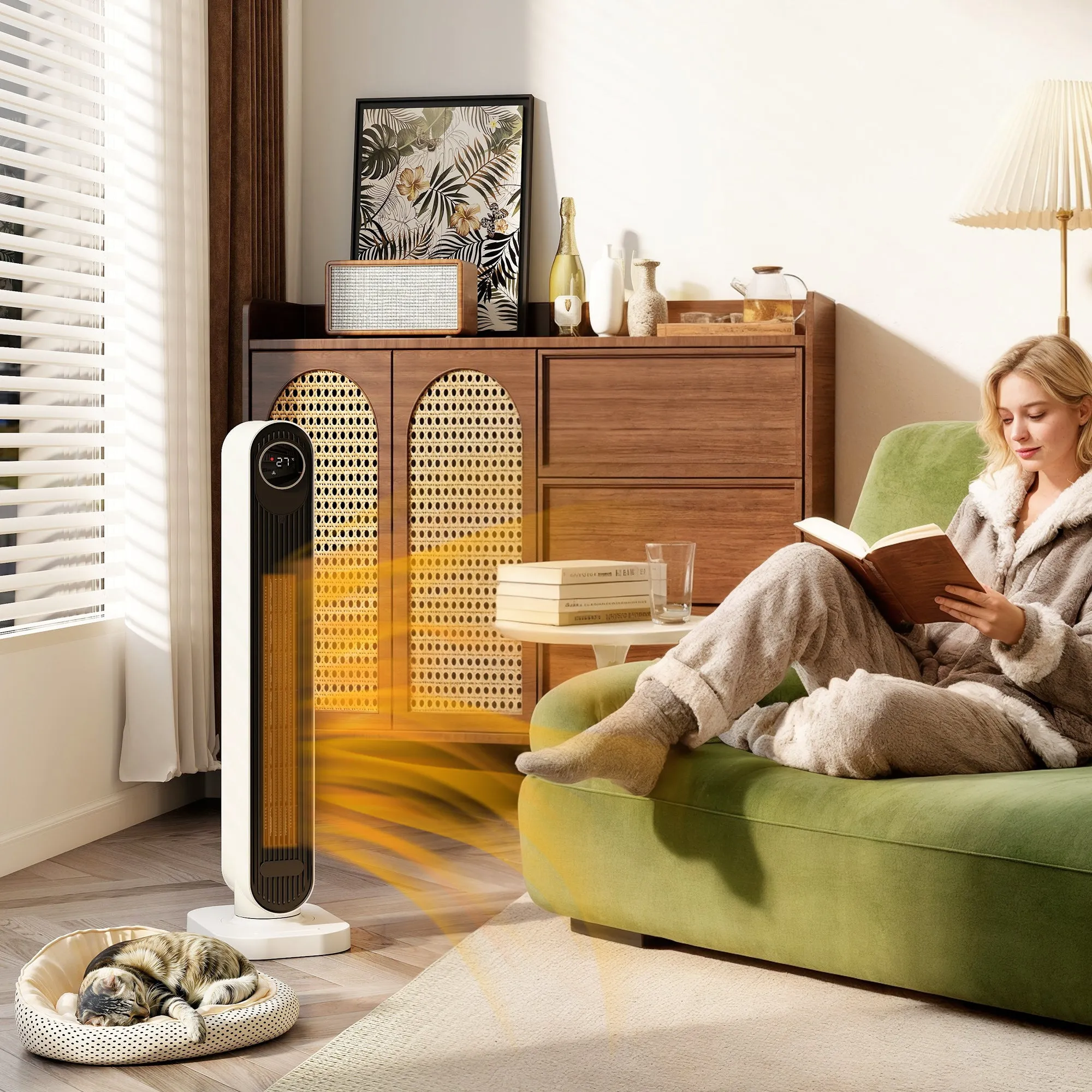 2000W ABS Fan Heater with Remote Control, Oscillation and Timer, 30x22x82.5 cm, White - Image 2