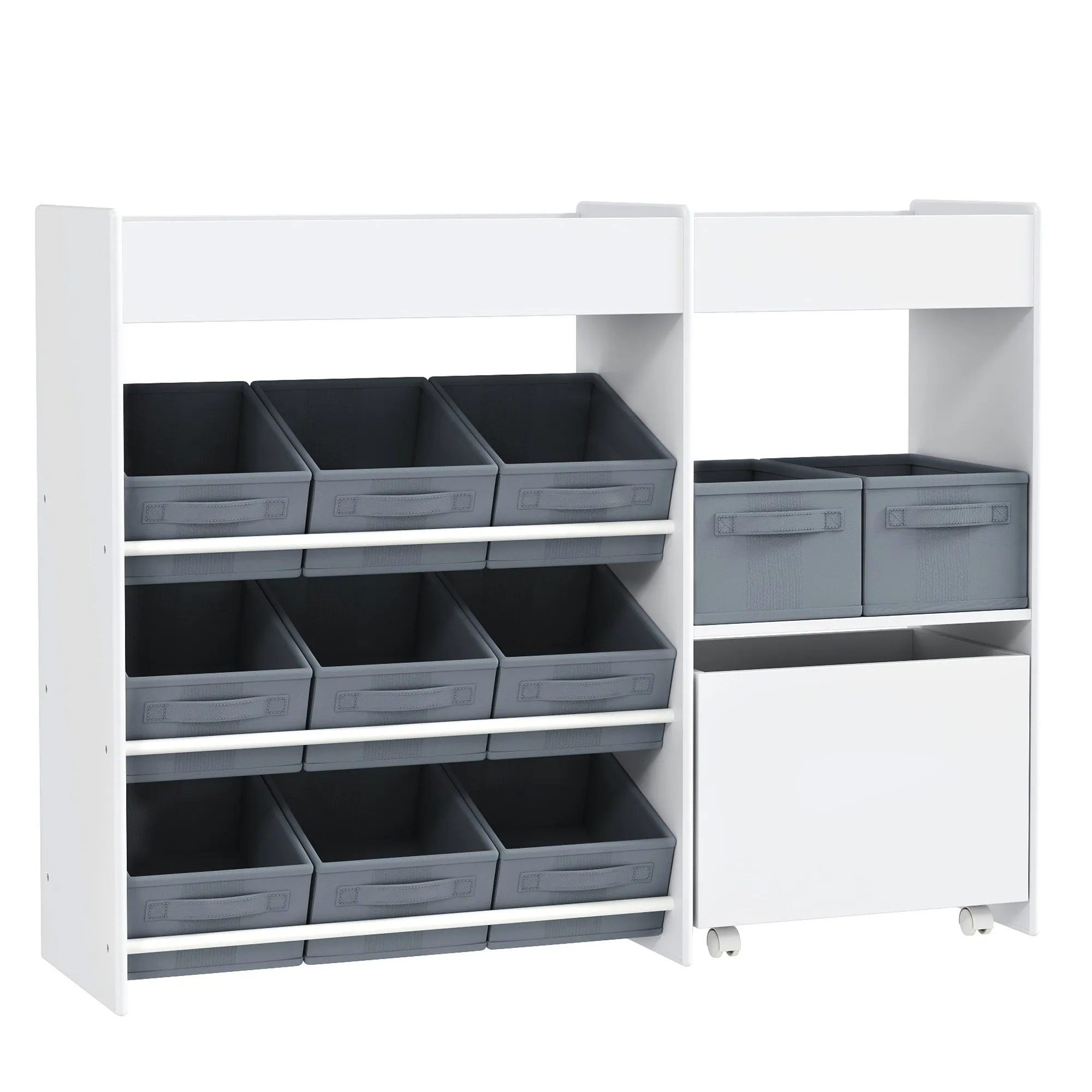 Children's Toy Storage Cabinet with 11 Fabric Baskets, Cabinet and Shelves, 105x30x80 cm, White