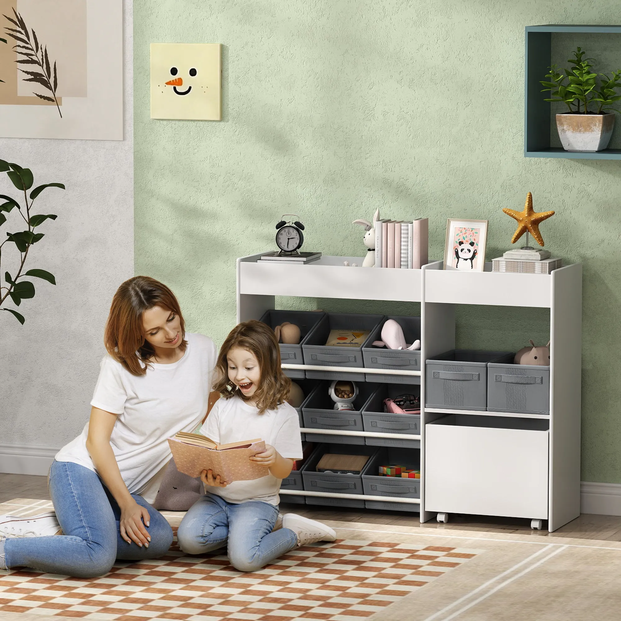 Children's Toy Storage Cabinet with 11 Fabric Baskets, Cabinet and Shelves, 105x30x80 cm, White - Image 2