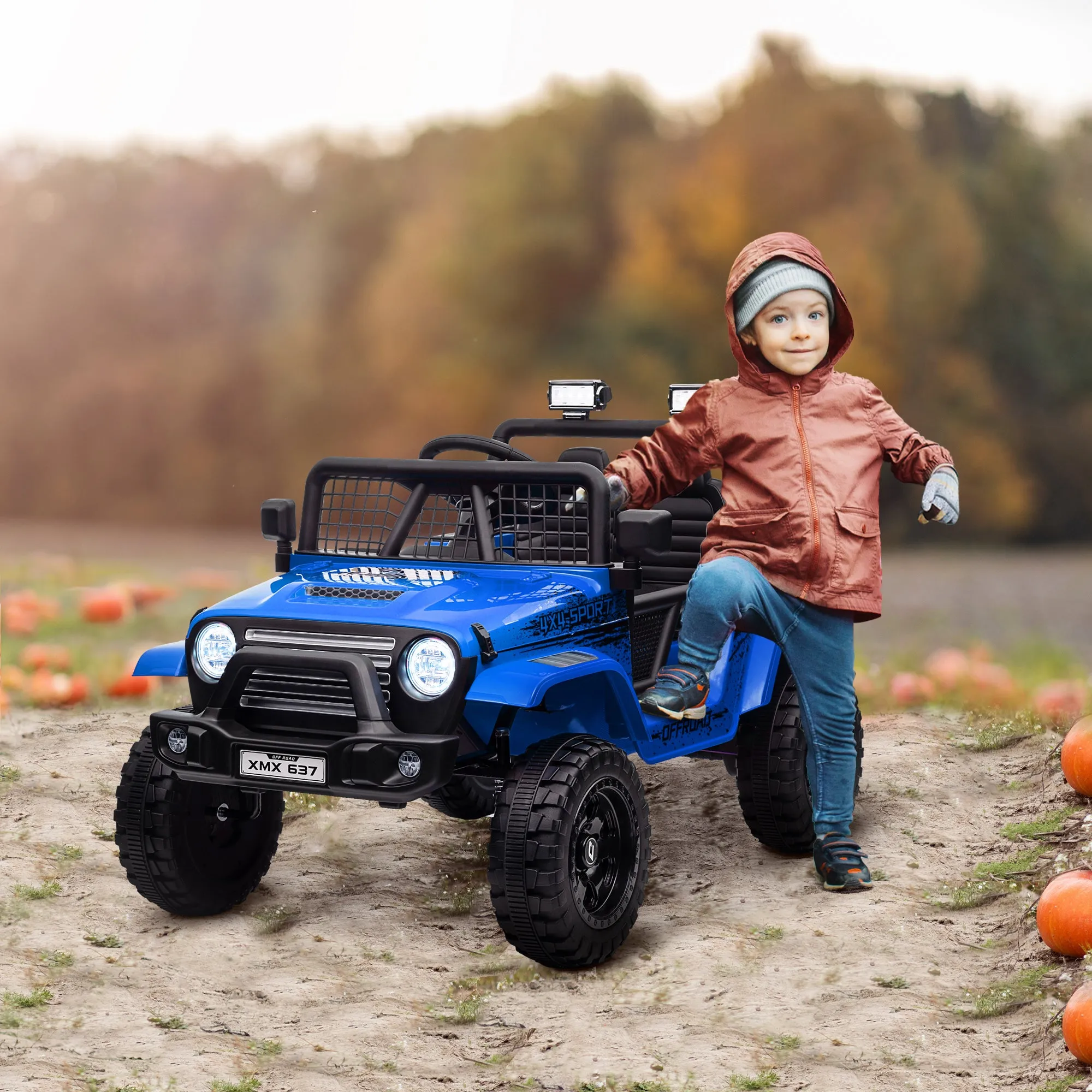 12V Electric Off-Road Ride-On Toy Car for Kids with Dual Motors, Ages 3-6 Years, Remote Control and Lights, Blue - Image 2