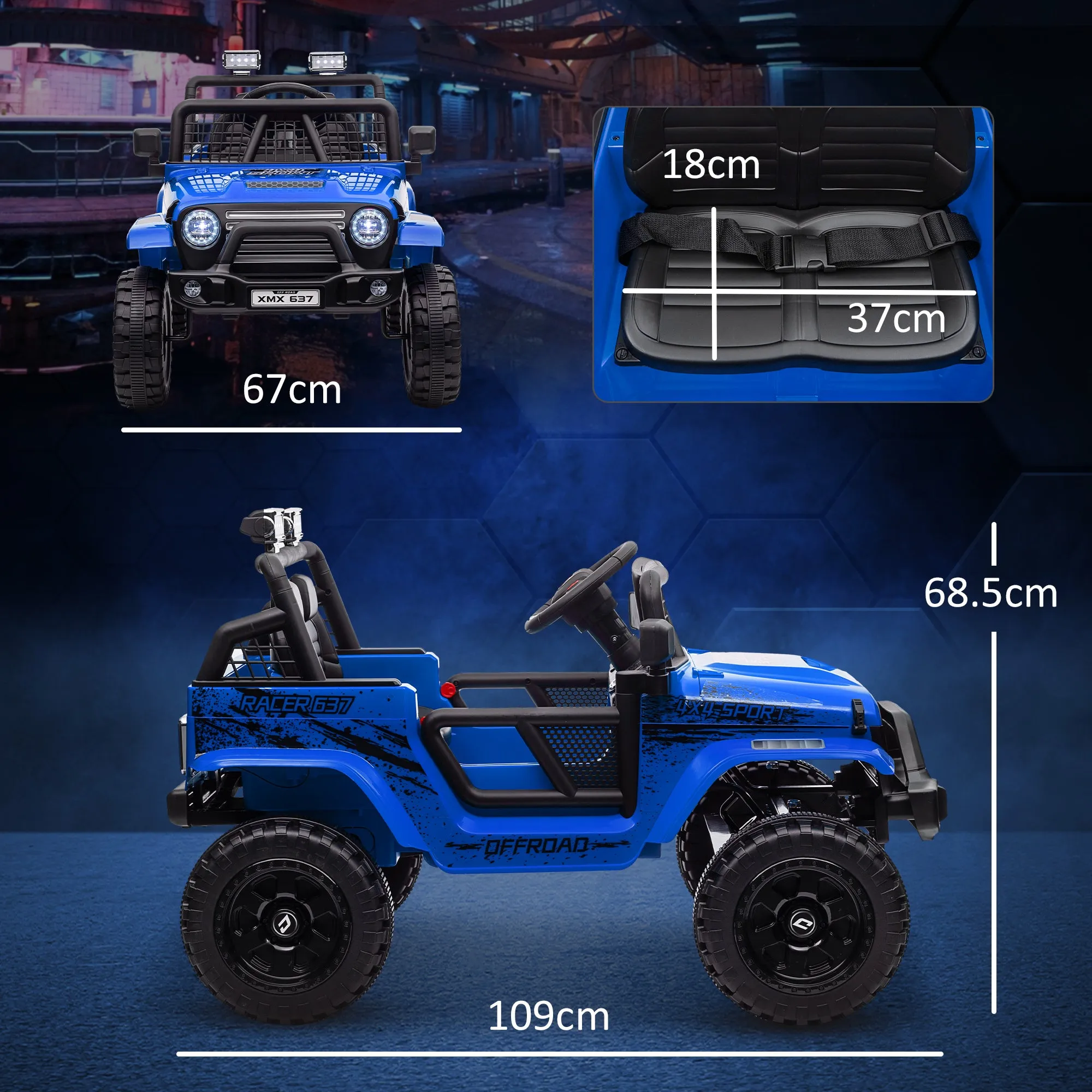 12V Electric Off-Road Ride-On Toy Car for Kids with Dual Motors, Ages 3-6 Years, Remote Control and Lights, Blue - Image 3