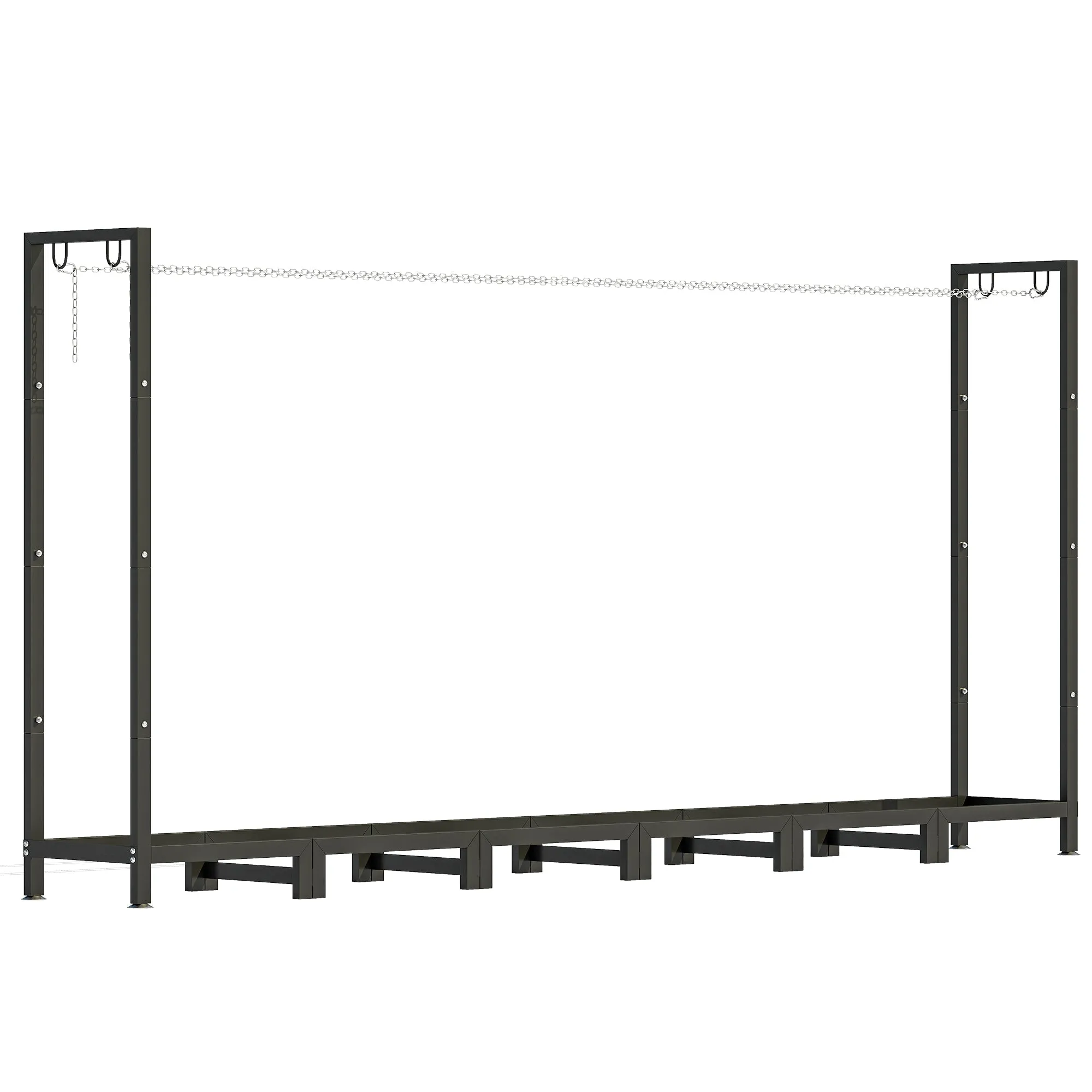 0.8m³ Adjustable Firewood Shed with Waterproof Tarpaulin and Steel Chains, 235x31x116cm, Black