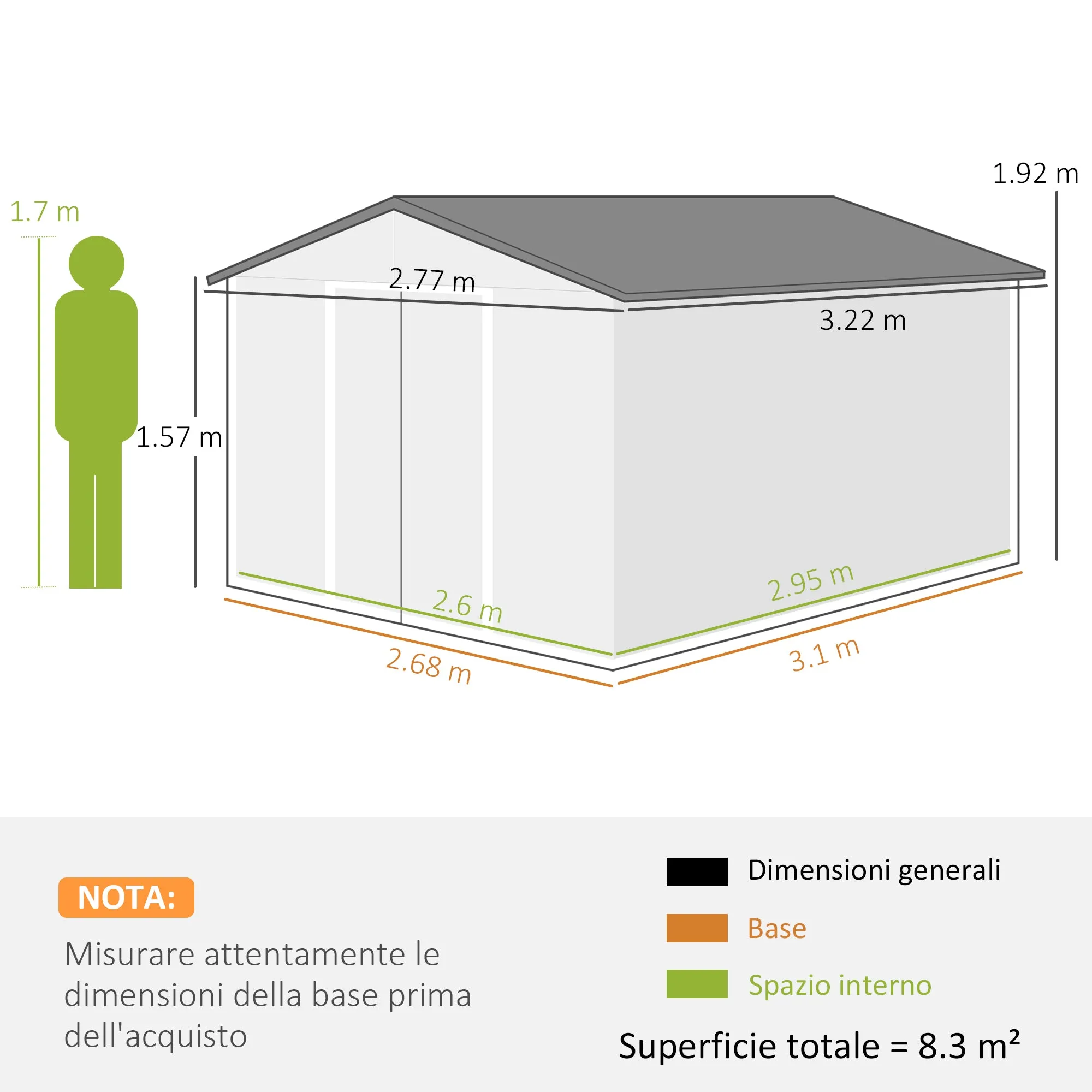 Garden Shed with 2 Sliding Doors and 4 Air Vents in Steel, 322x277x192 cm, Brown - Image 3